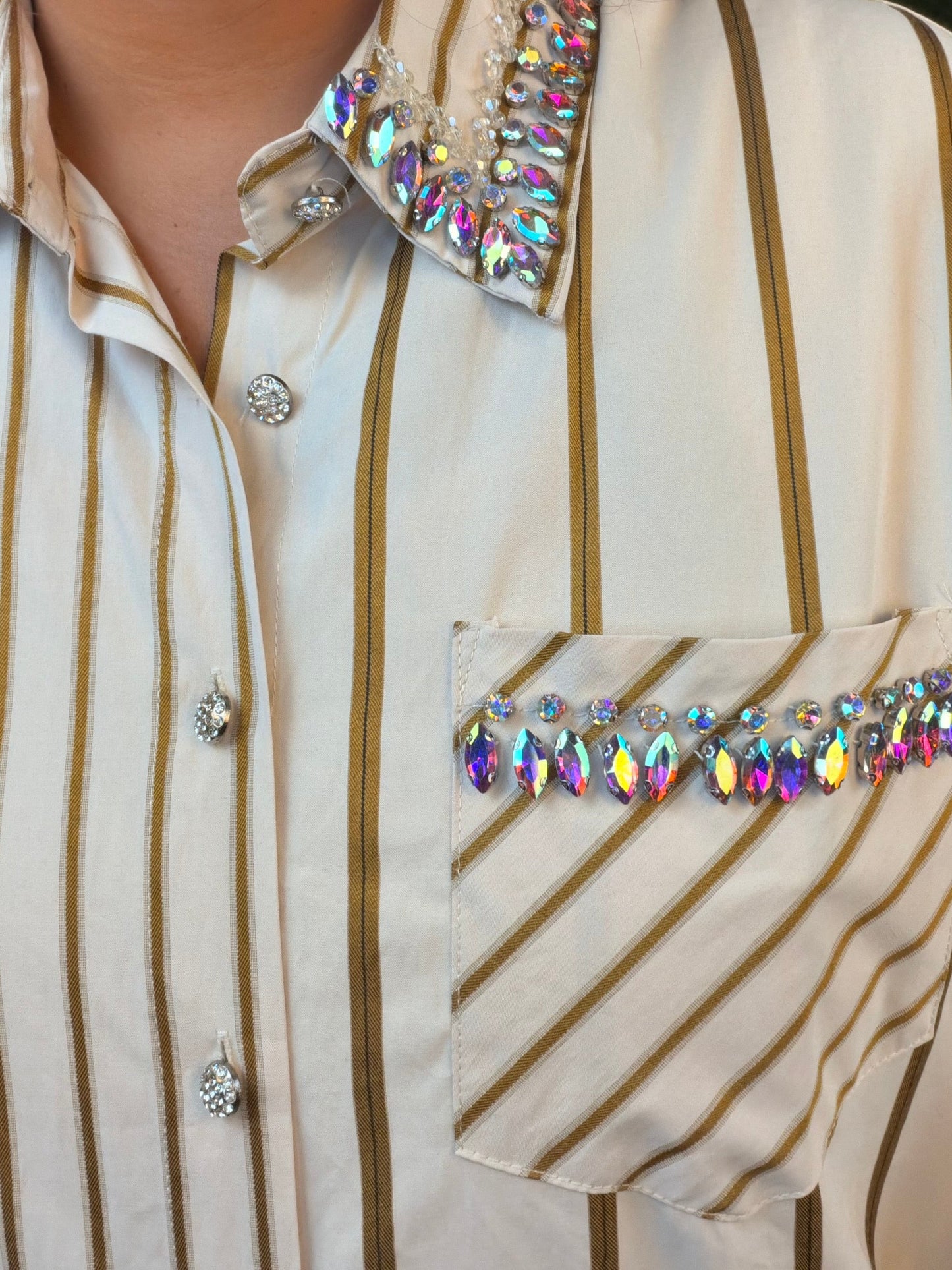 I Mean Business Button-Up - Gold Pinstripe