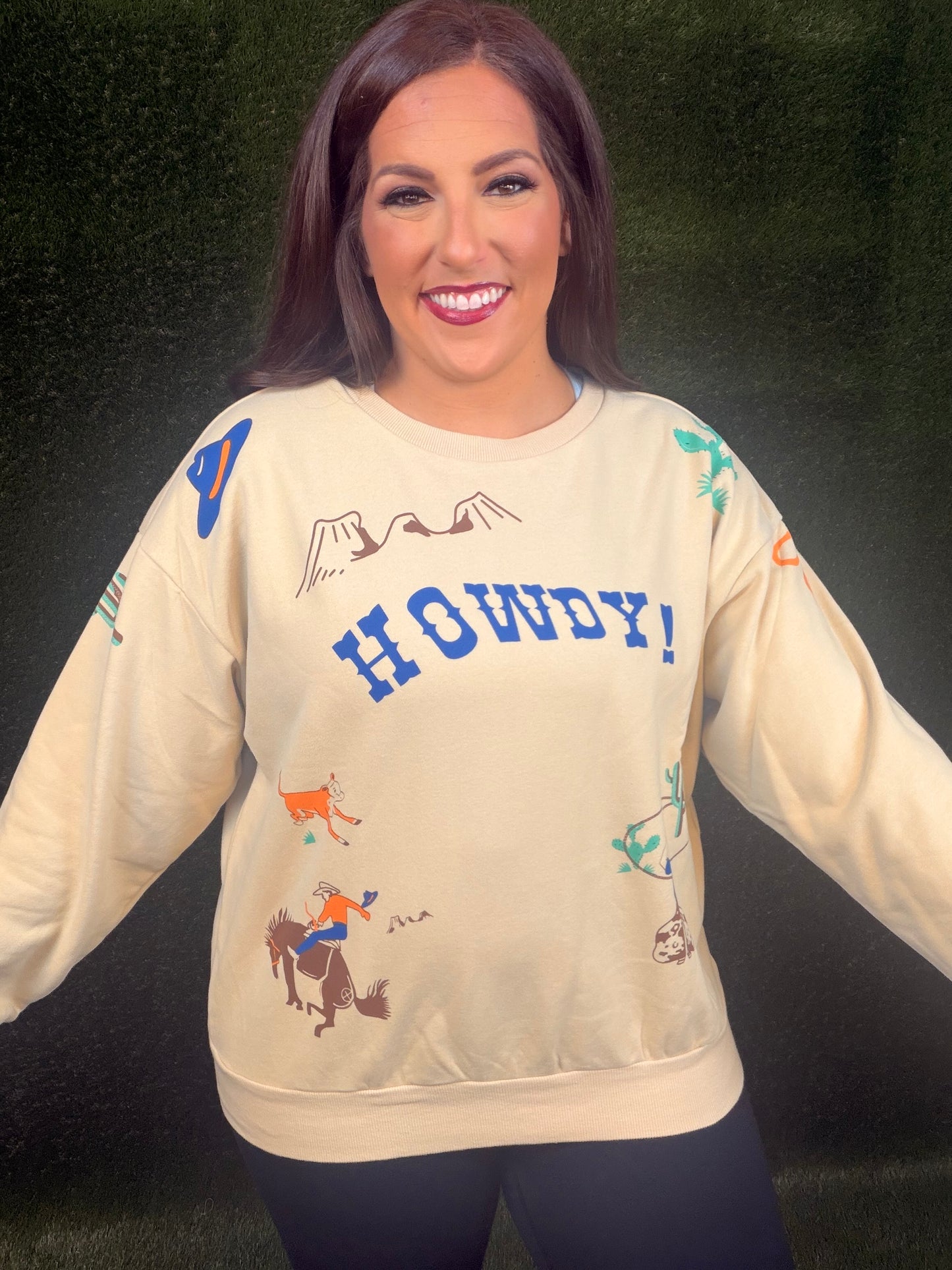 Western Graphic Howdy Sweatshirt - Taupe
