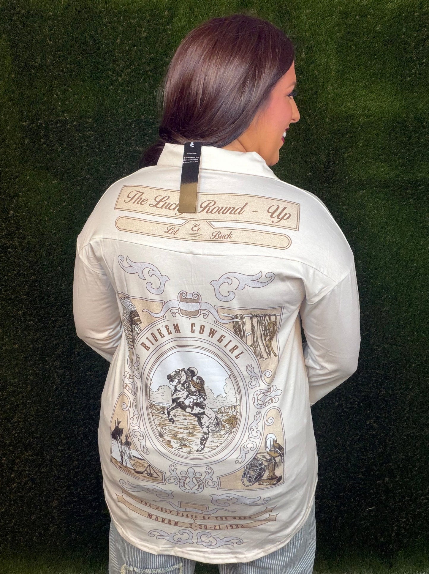 Lucky Round Up Cowgirl Top - White