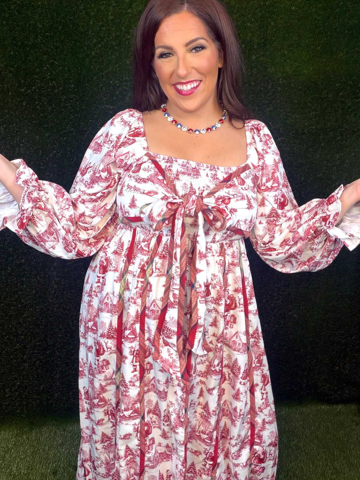 Santa Baby Toile Maxi Dress - Burgundy