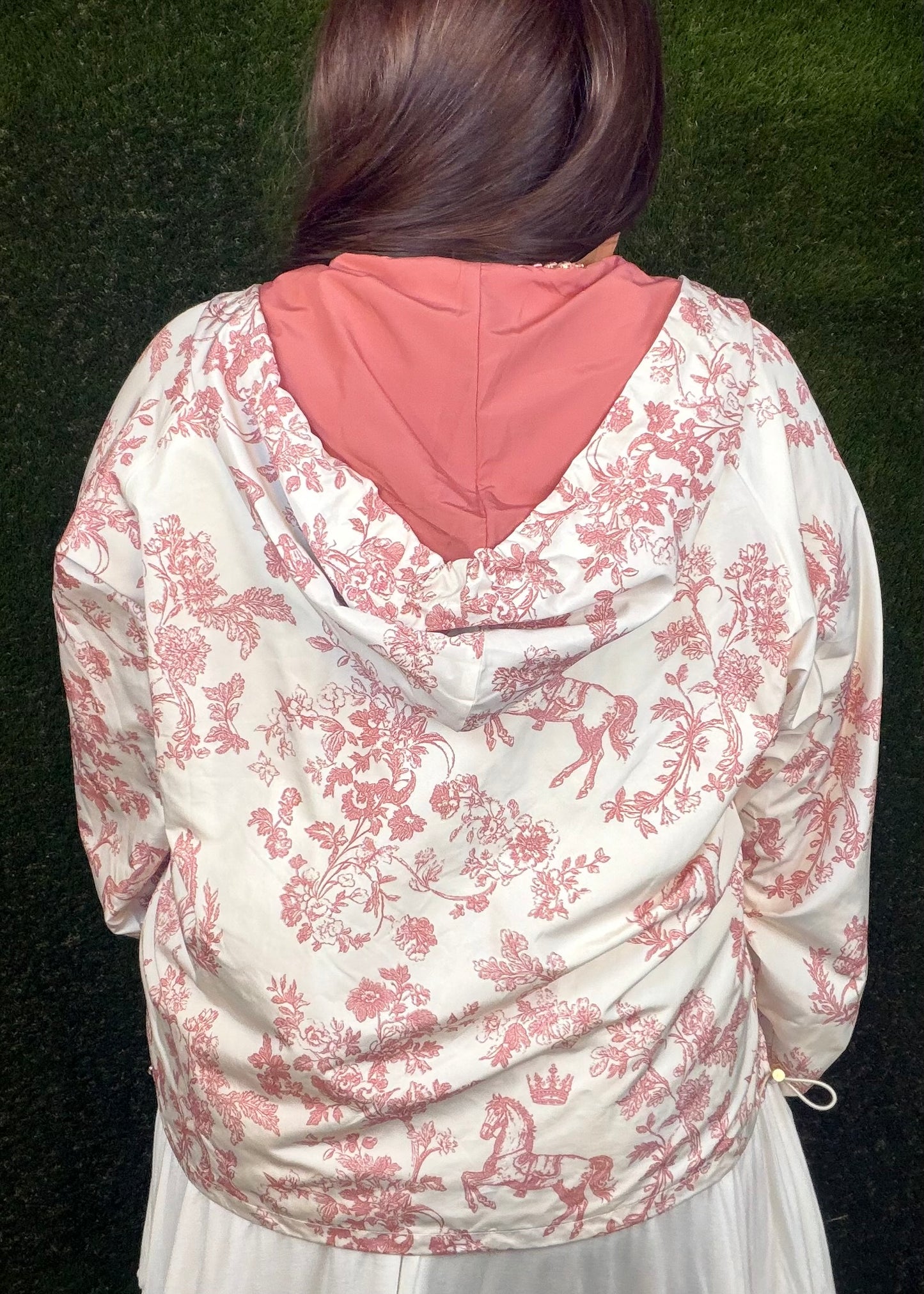 Vintage Horse Toile Print Windbreaker - Dusty Rose/Off White