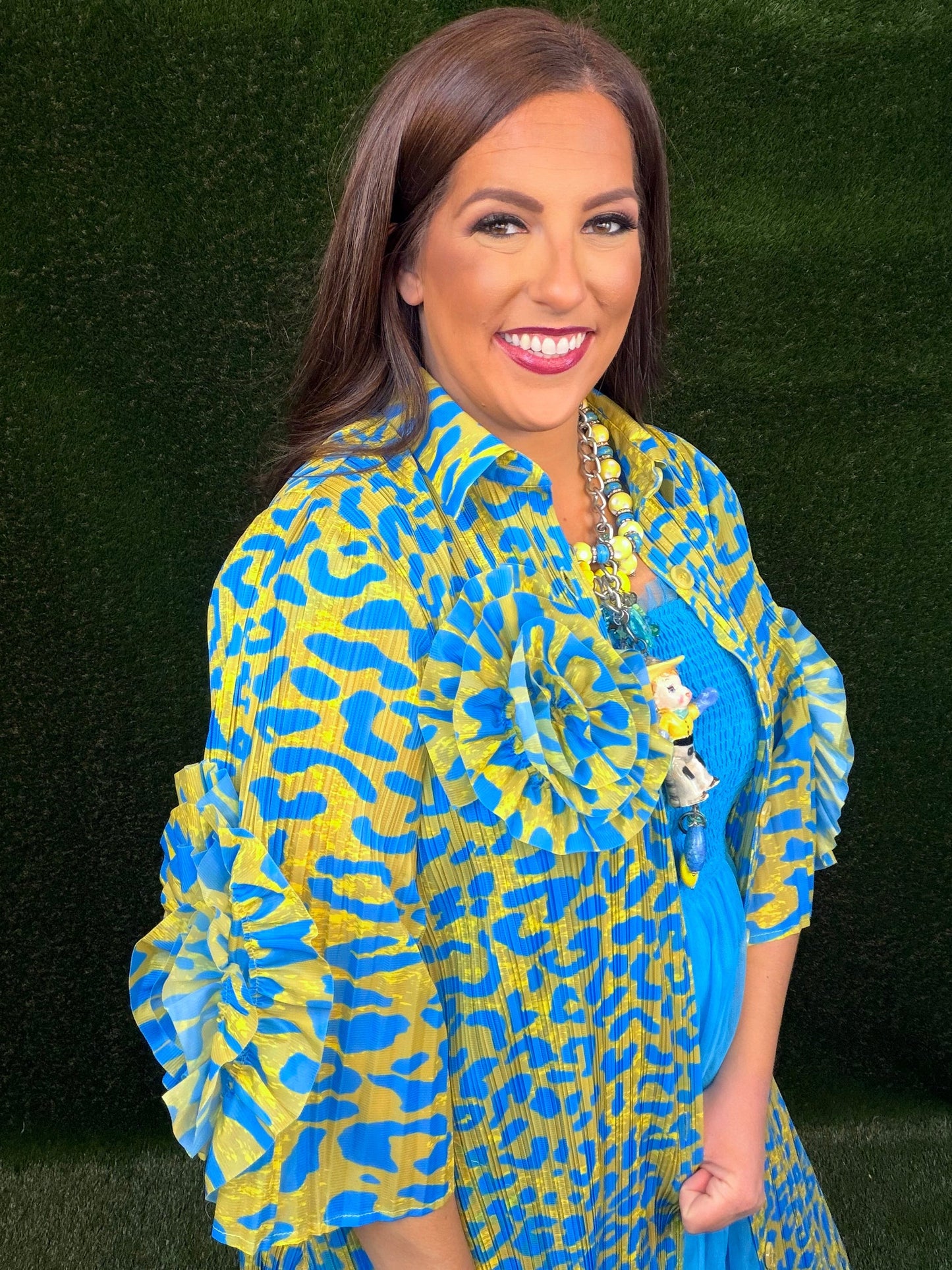 Welcome To The Jungle Leopard Dress - Ocean Blue and Chartreuse Green