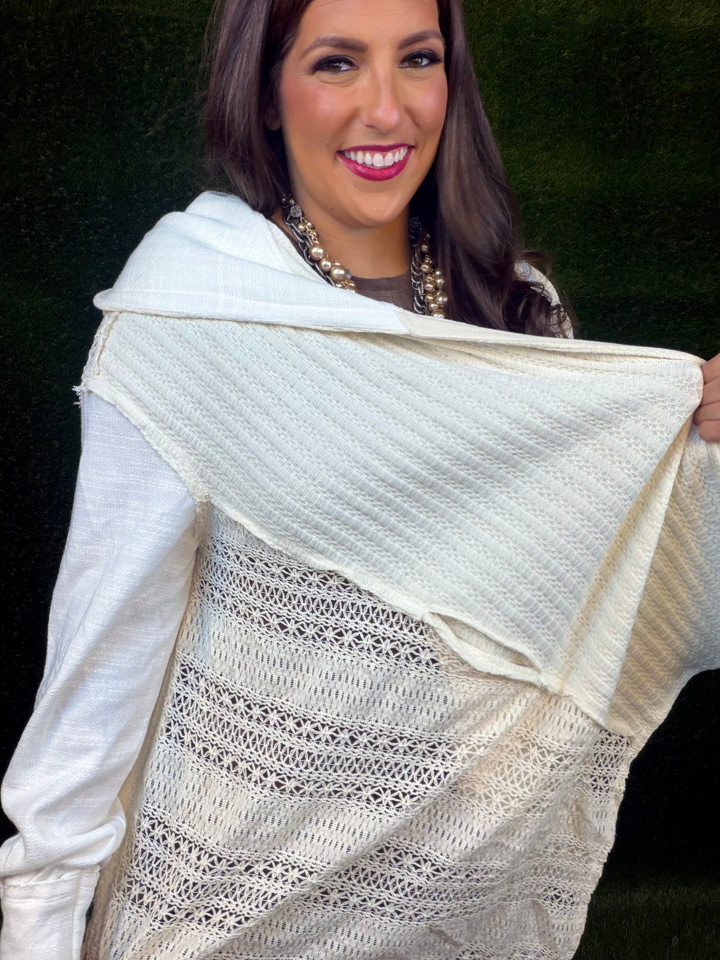 Lace Hoodie Open Jacket Cardigan - Natural