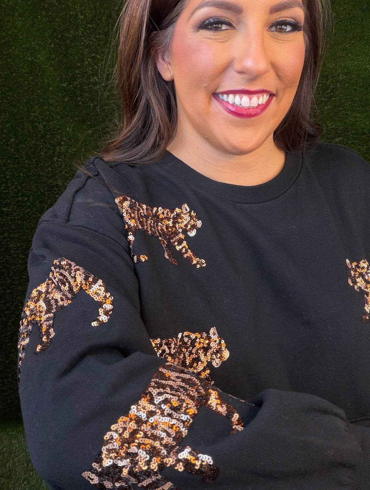 Tiger Sequin Peplum Top - Black