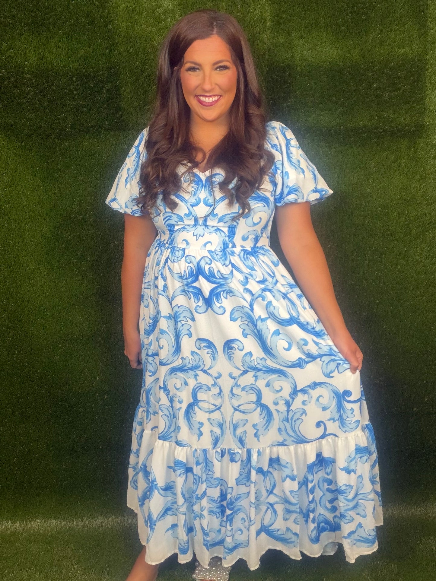Royal Status Midi Dress - Royal Blue/White