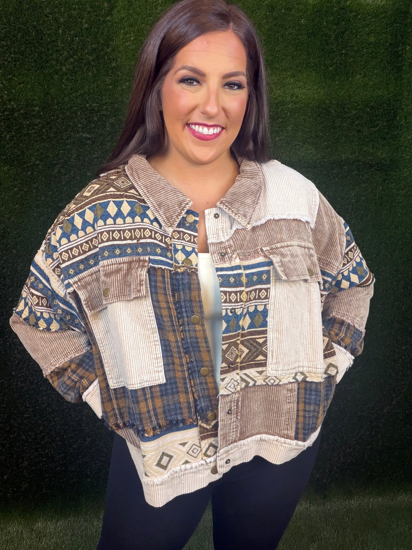 Alpine Ridge Mixed Media Jacket - Brown/Navy