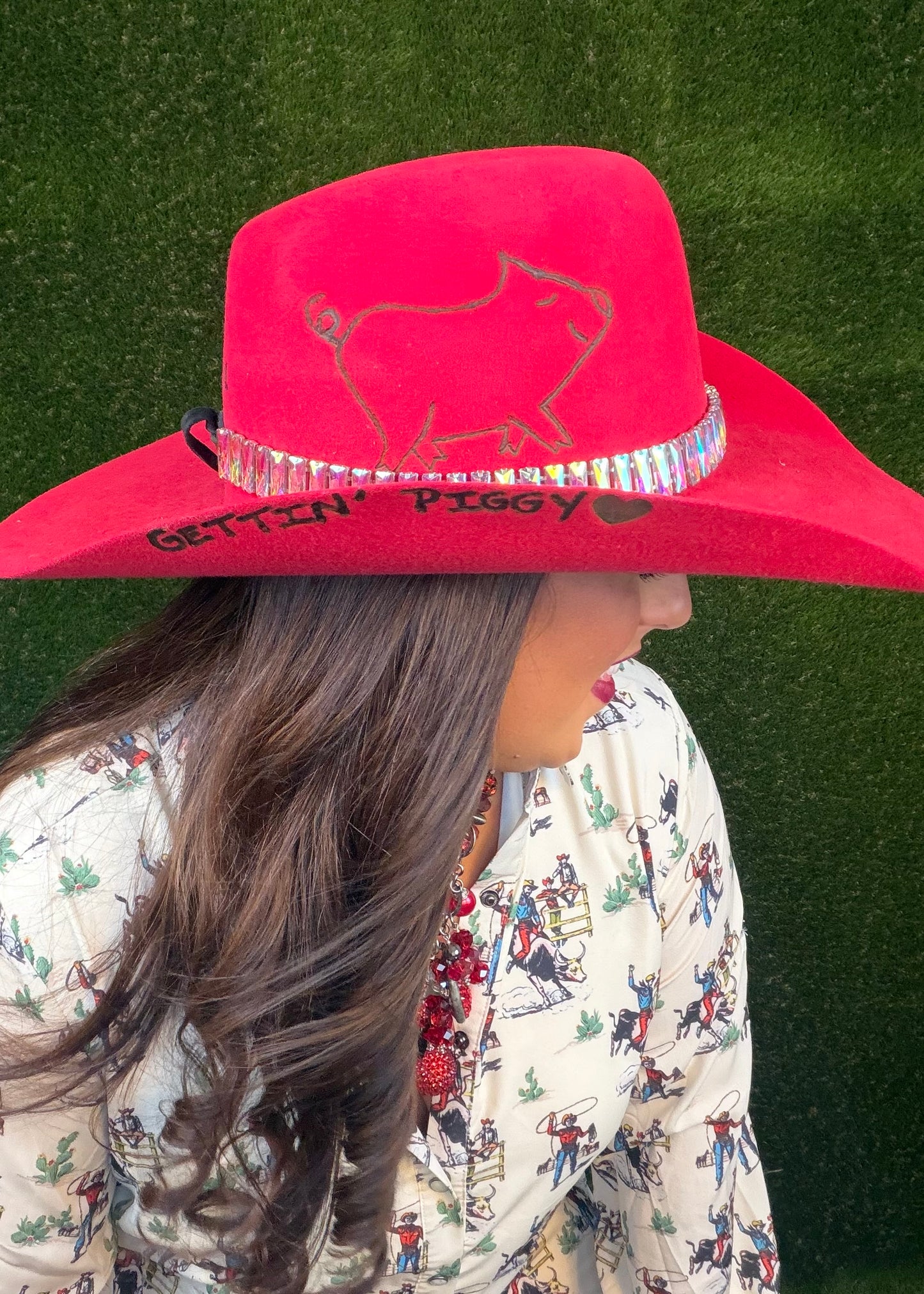Gettin' Piggy Cowboy Hat - Red - Size Large