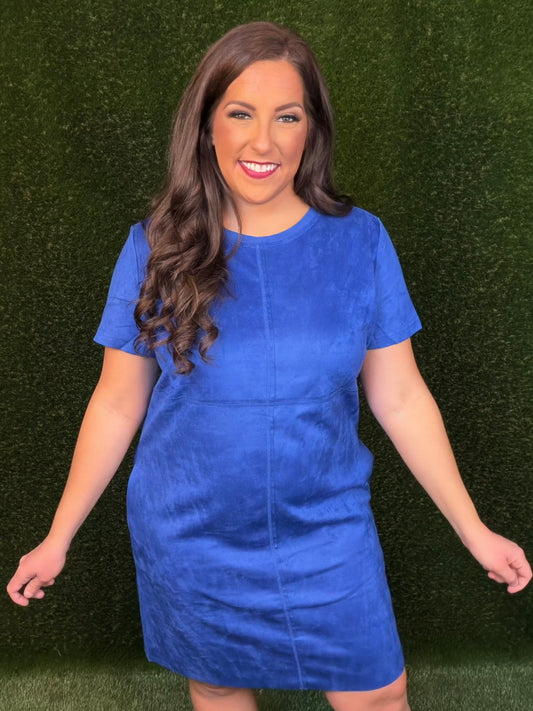 Sally Suede Dress - Cobalt Blue