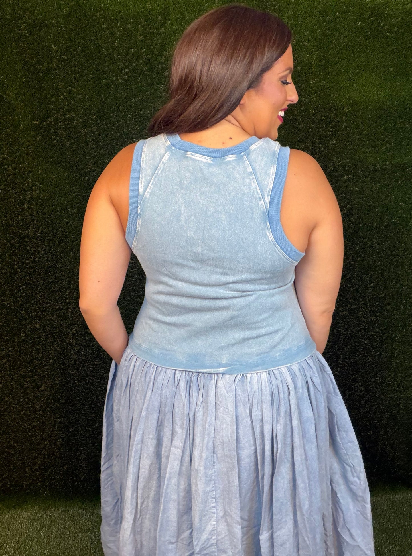 Sleeveless Balloon Skirt Dress - Light Blue