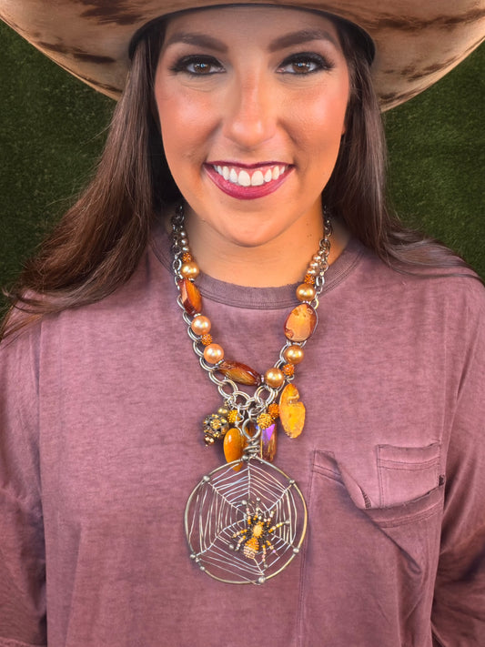 Tangled Web Necklace - Bronzy Gold