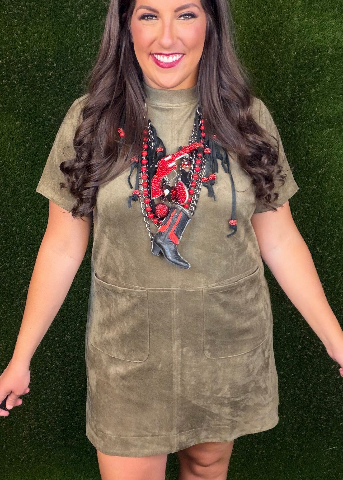 Leave Me Speechless Suede Dress - Olive