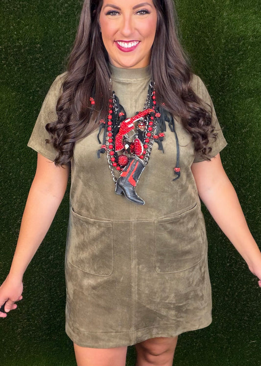 Leave Me Speechless Suede Dress - Olive