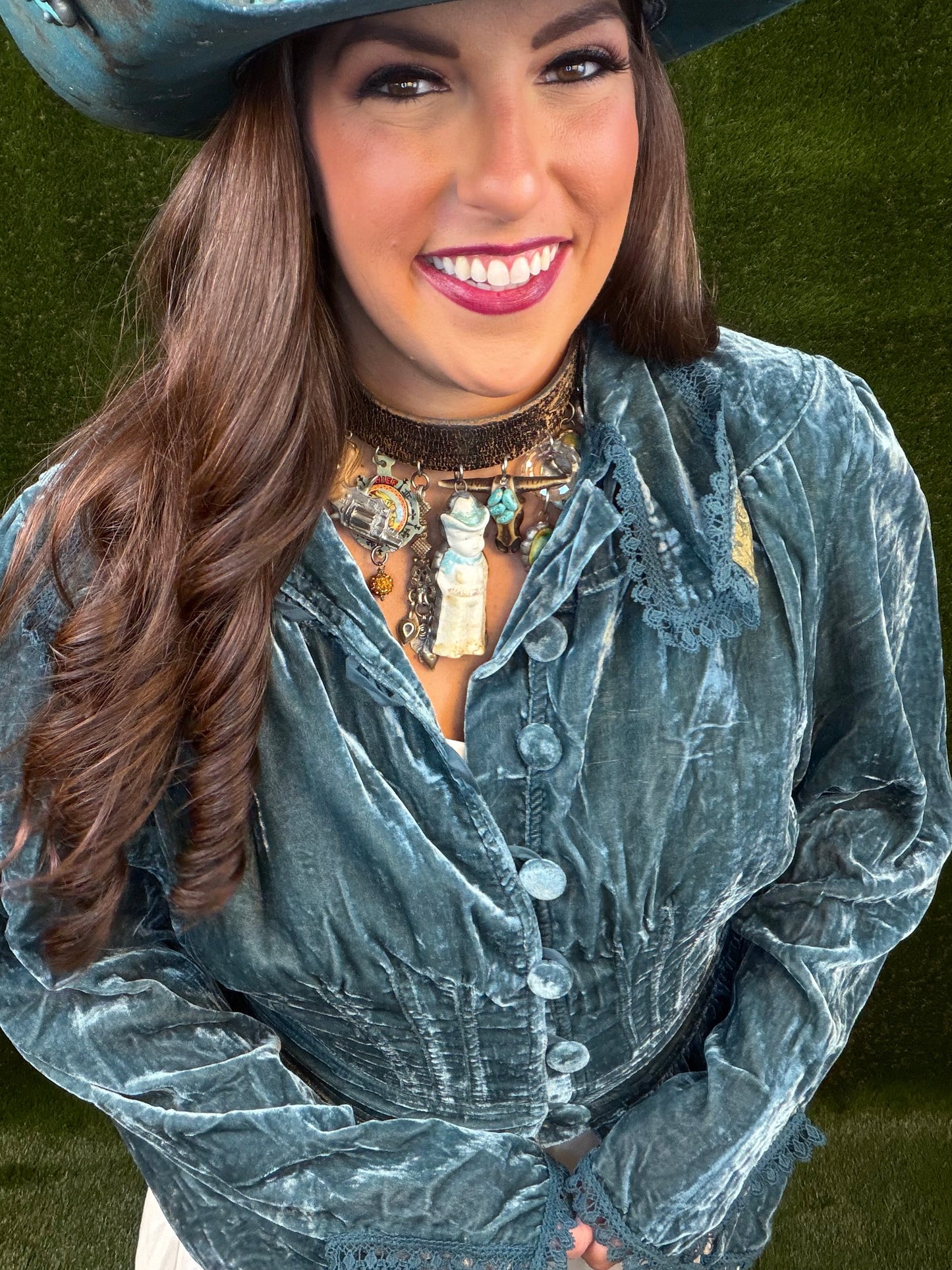 Afternoon Promenade Velvet Jacket - Teal