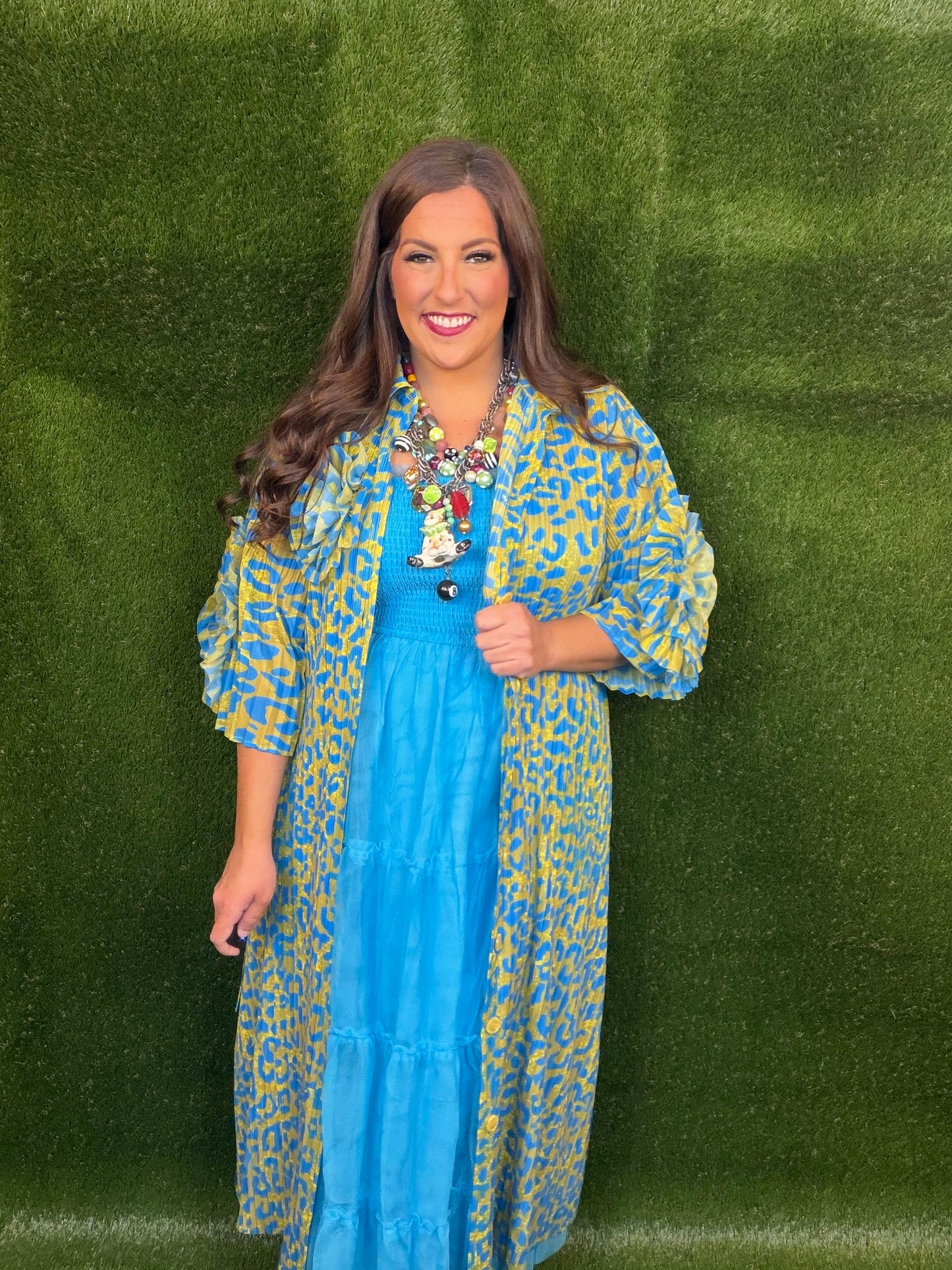 Welcome To The Jungle Leopard Dress - Ocean Blue and Chartreuse Green