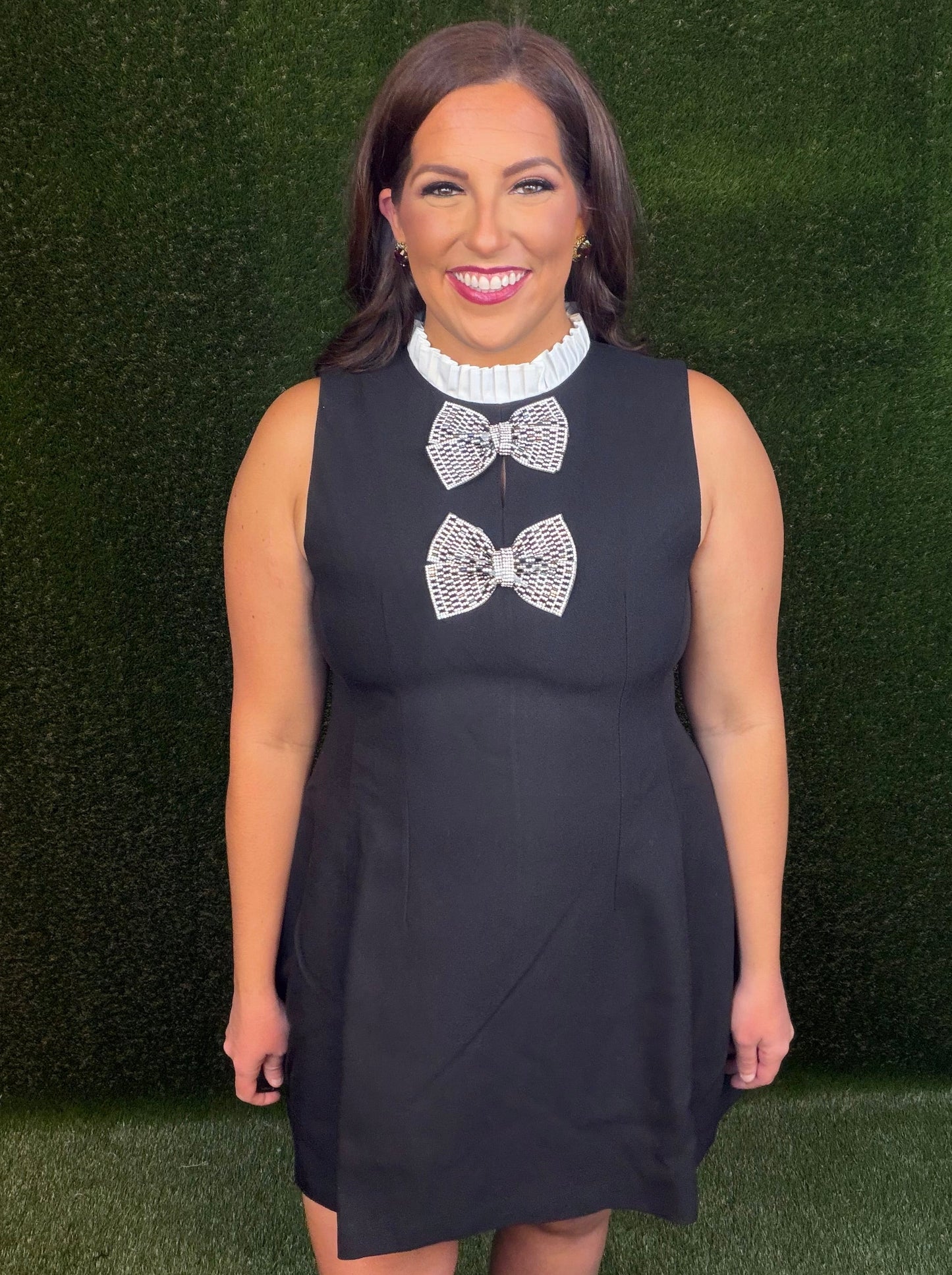 Blair White Collar, Sleeveless Bow Dress - Black