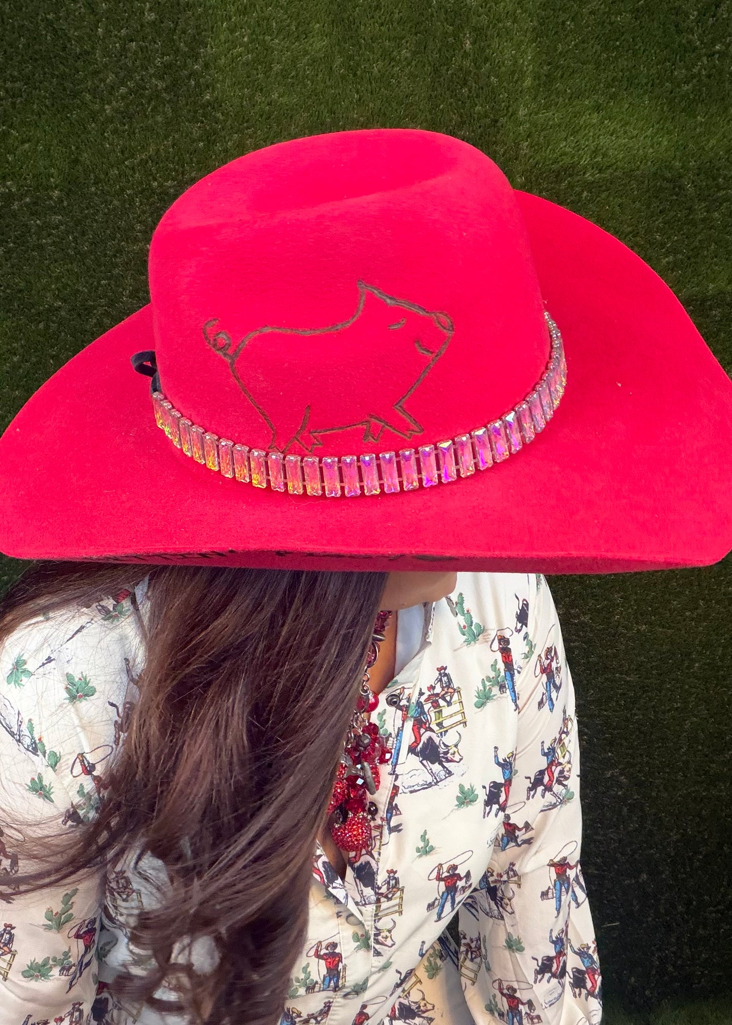 Gettin' Piggy Cowboy Hat - Red - Size Large