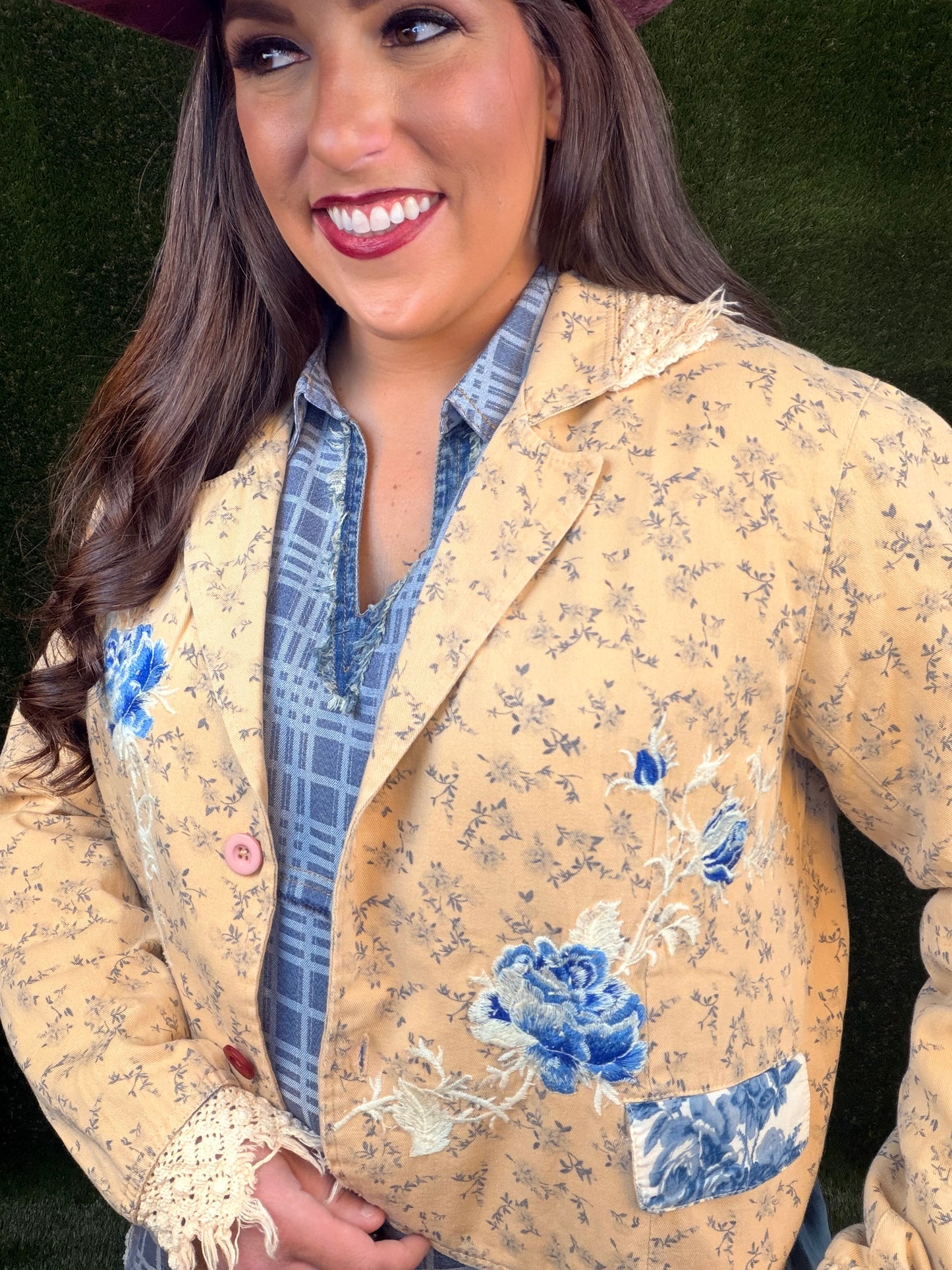 Flora Blue Jacket - Cream