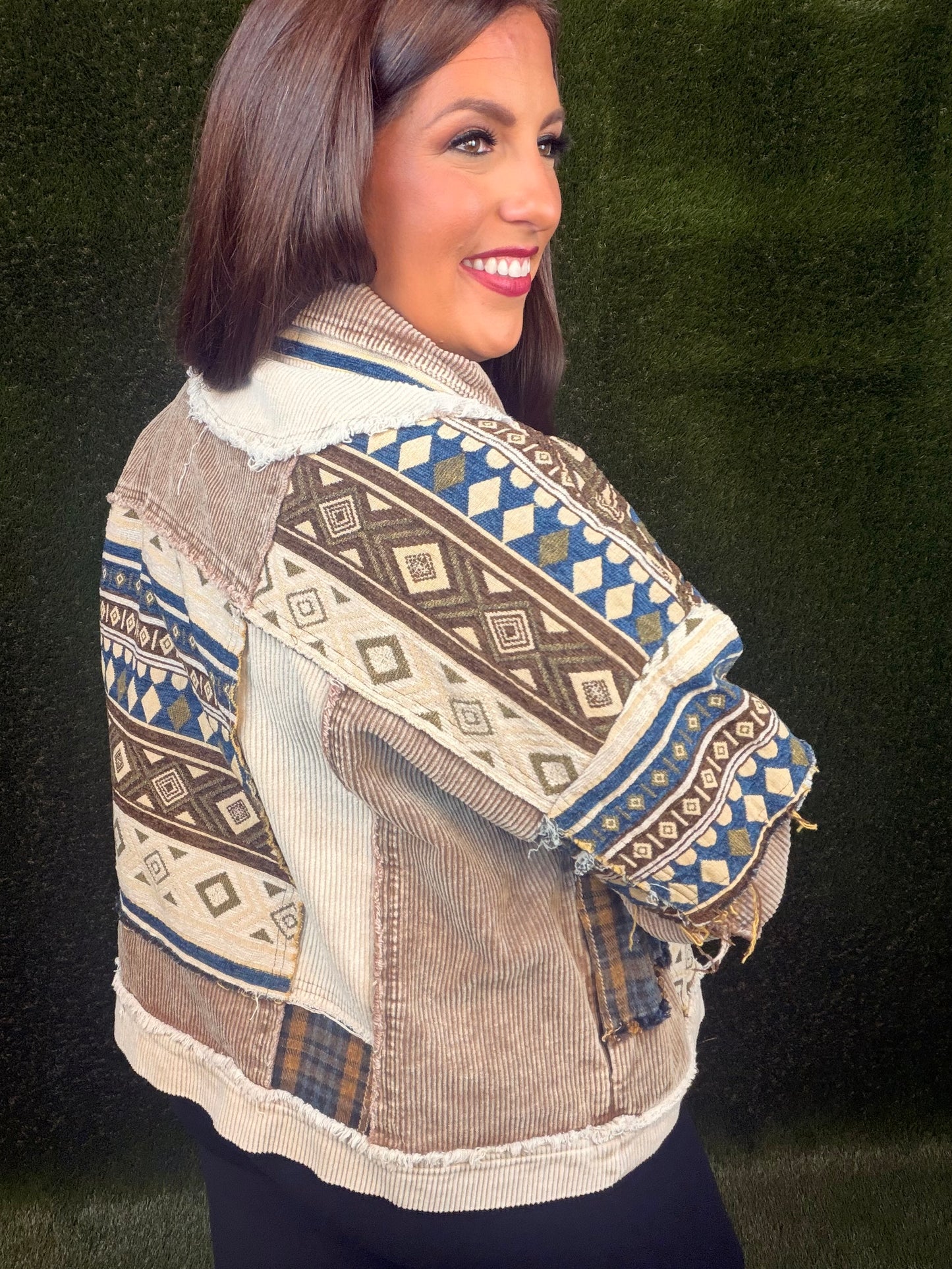 Alpine Ridge Mixed Media Jacket - Brown/Navy