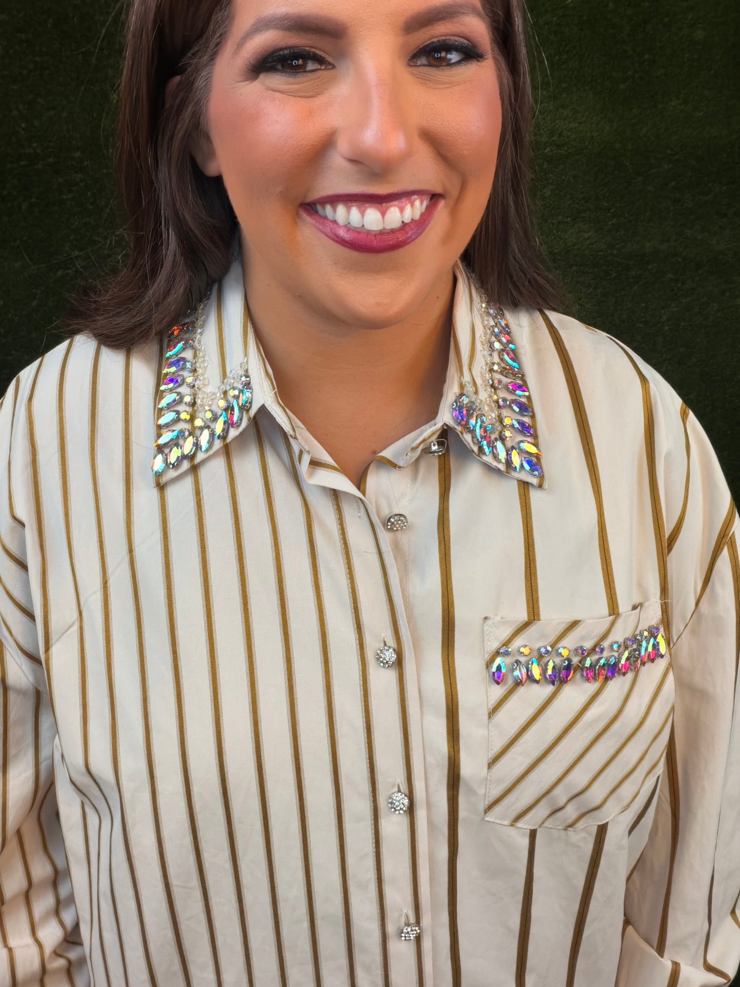 I Mean Business Button-Up - Gold Pinstripe