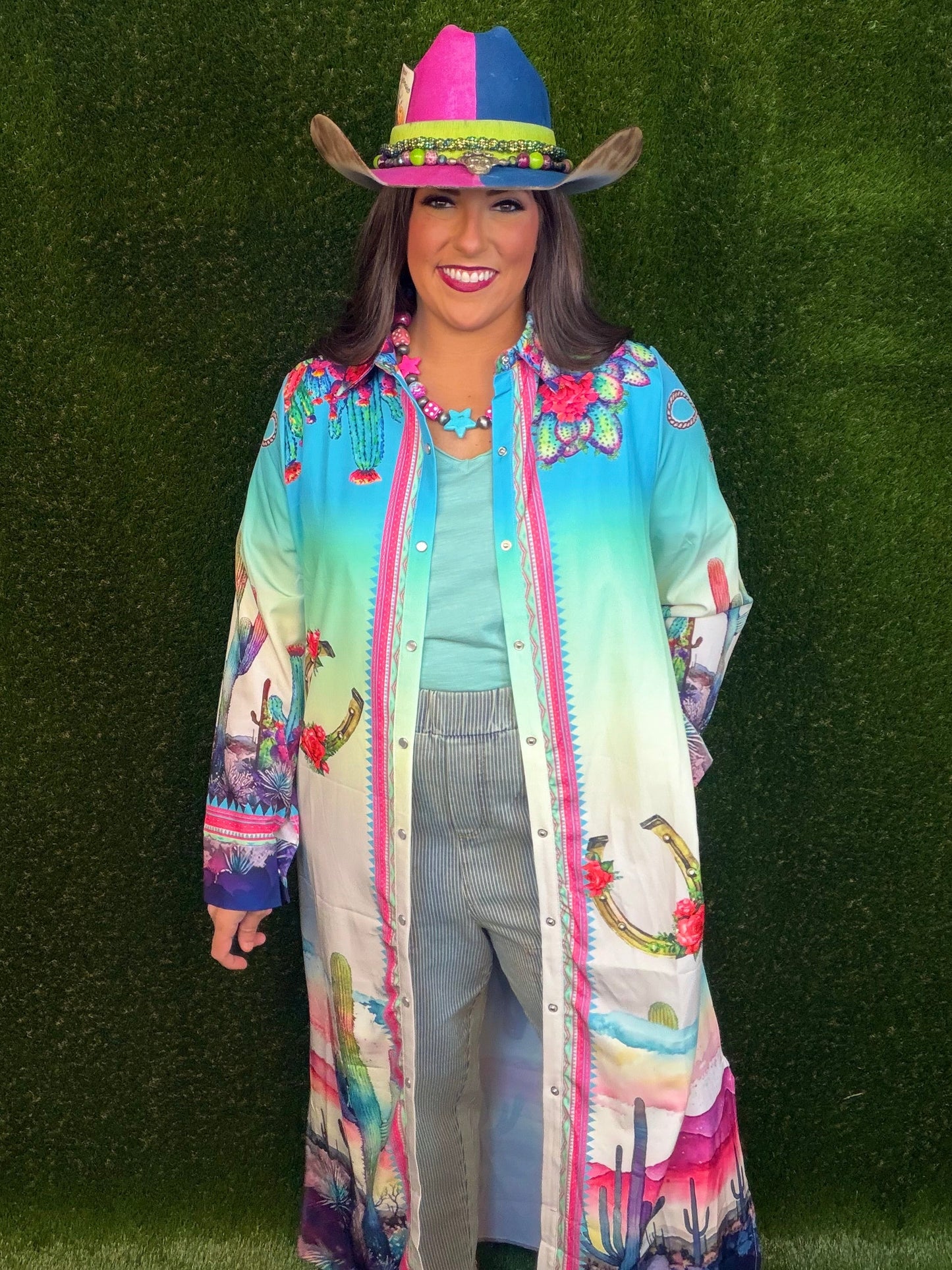 Yeehaw Colorful Cactus Cowgirl Duster