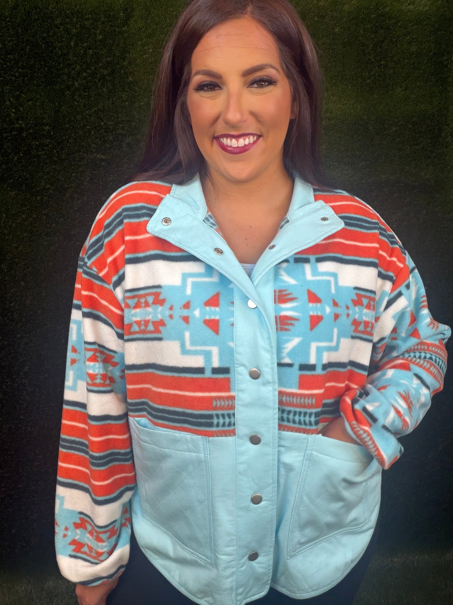 Aqua and Orange Aztec Jacket