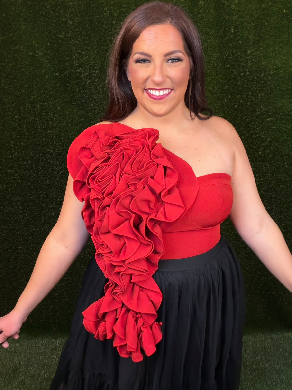 Crimson Crush One-Shoulder Top- Red