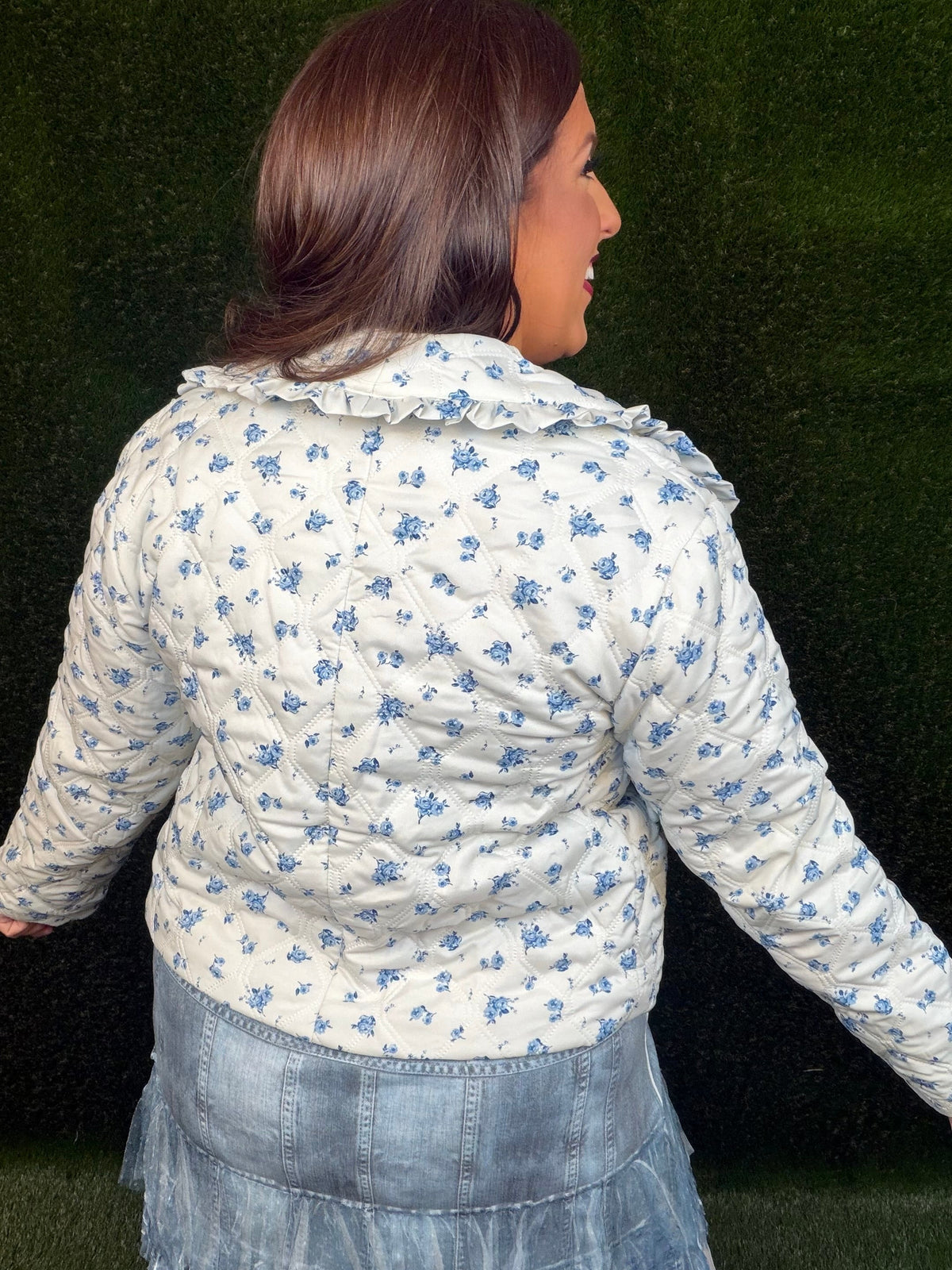 Precious Moments Blue Floral Jacket - Pearl White