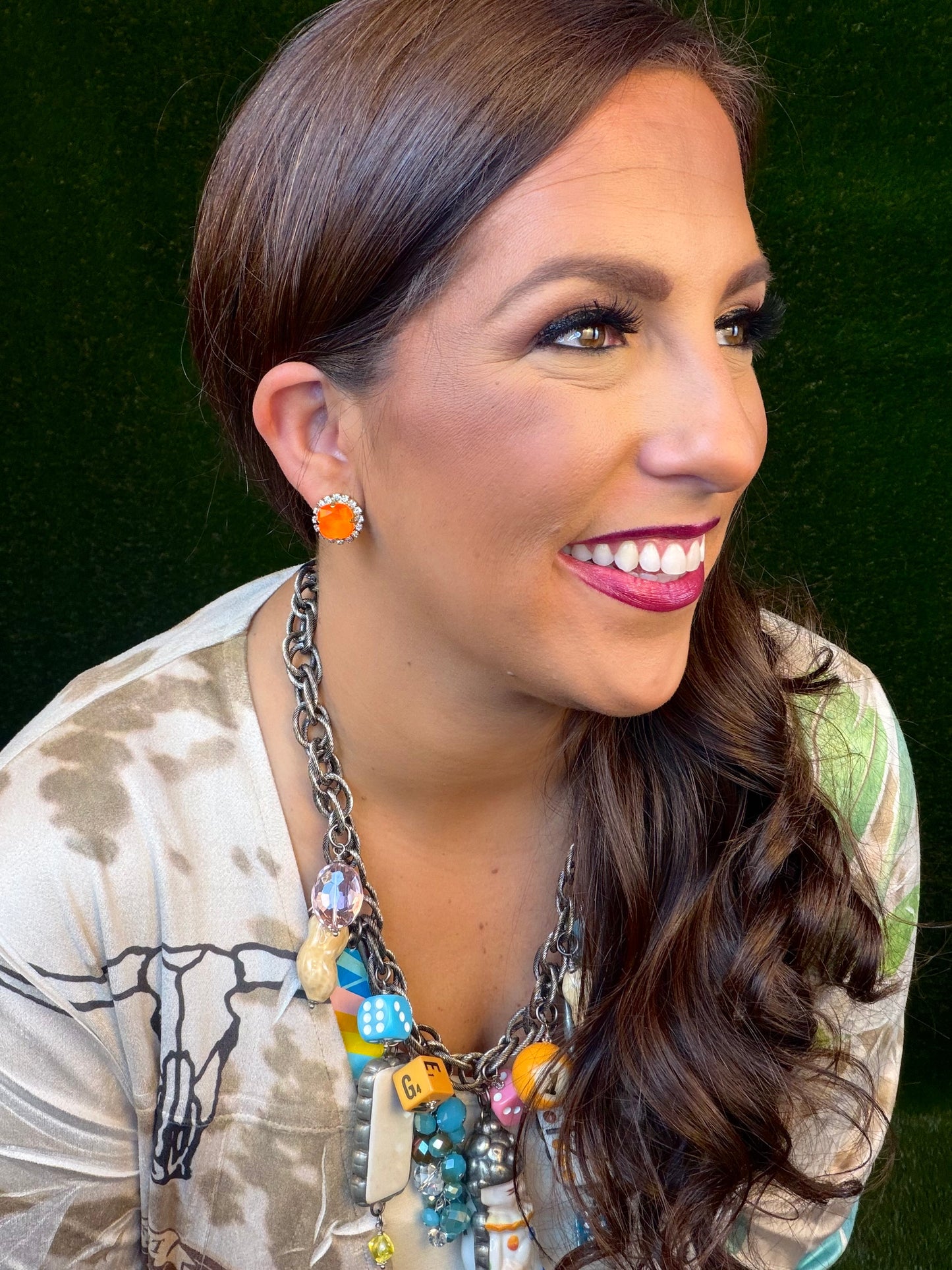 Mega Studs in POP Antique Gold - Neon Orange