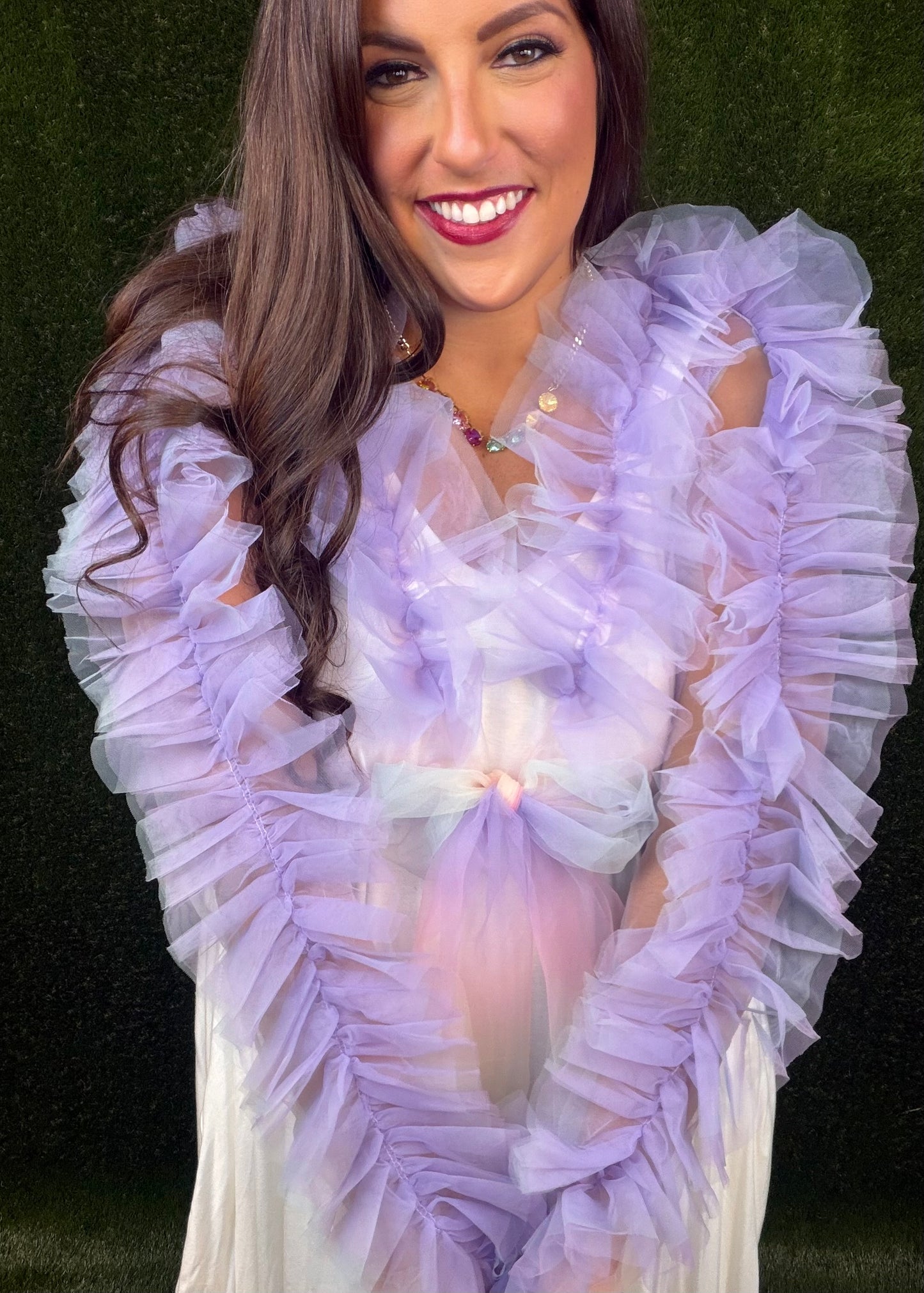 Cotton Candy Mesh Ruffle Tie Top