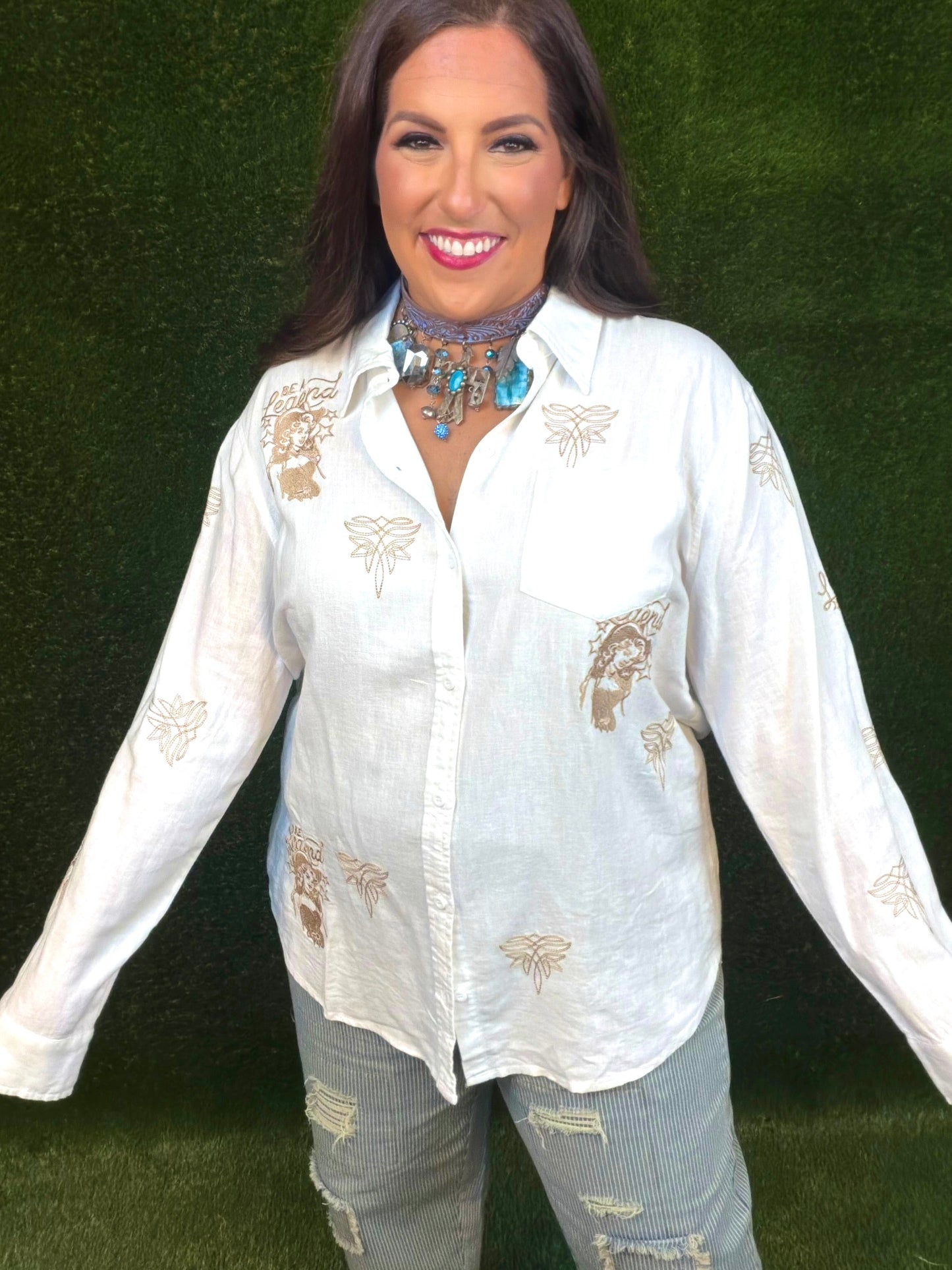 Cowgirl Linen Button-Up - White