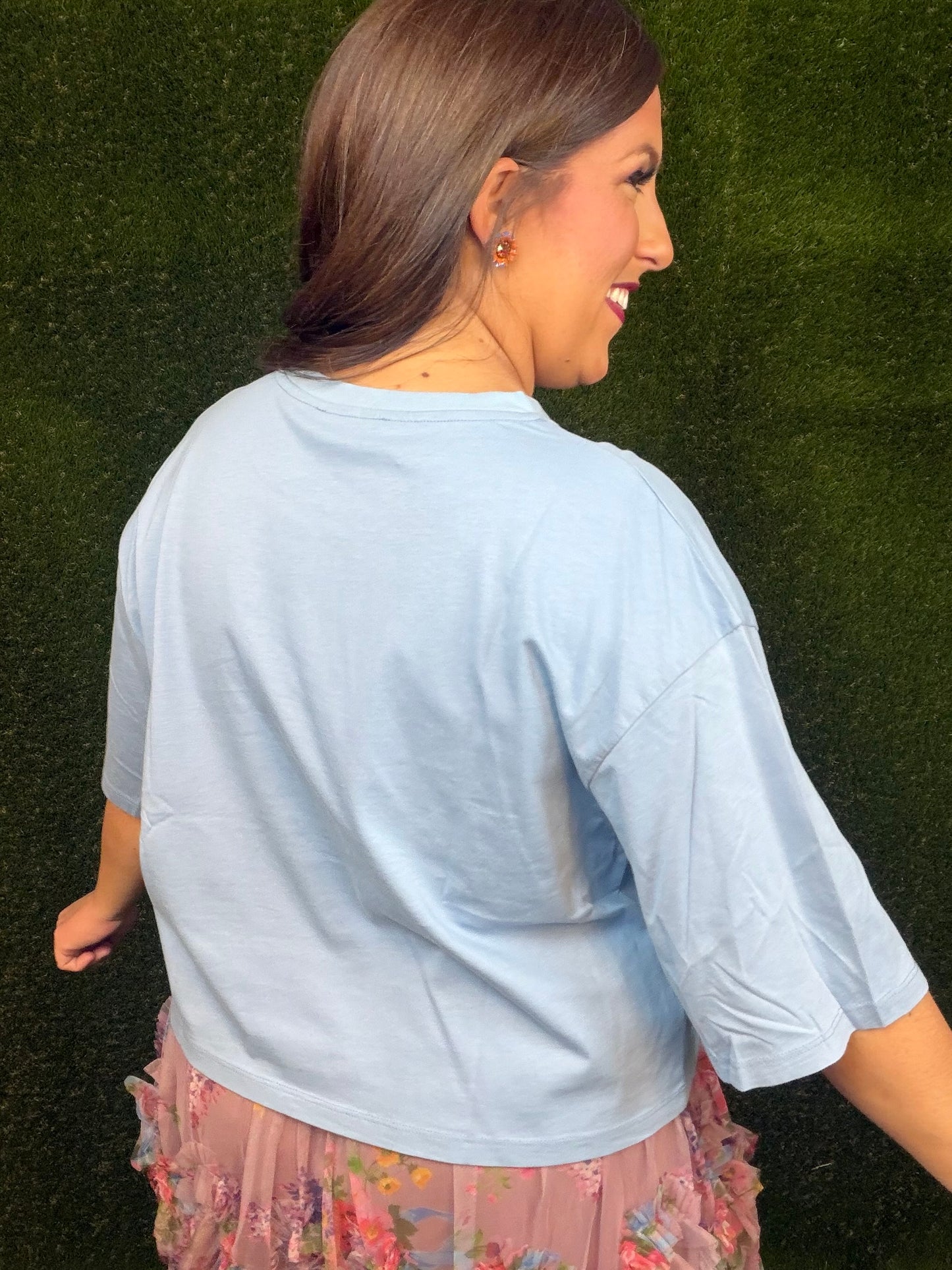 Western Graphic Crop T-Shirt - Denim Blue