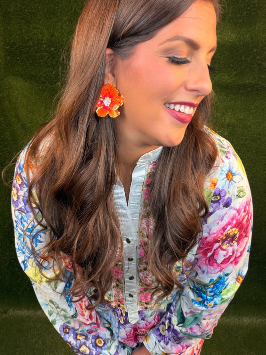 Sunny Day Stud Earrings - Neon Orange