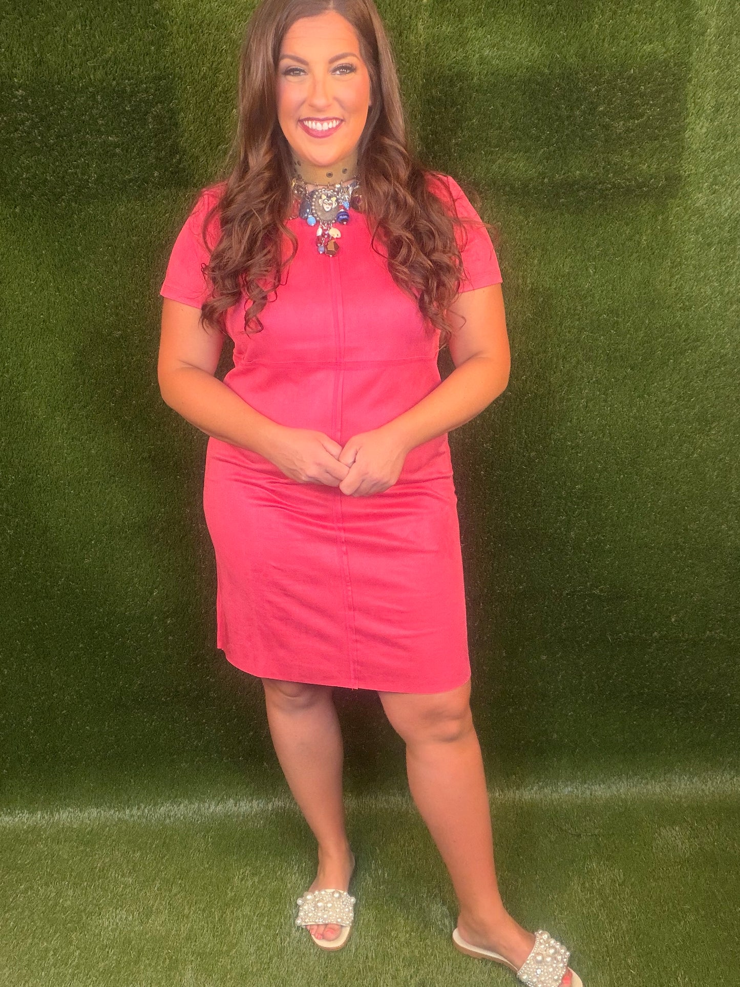 Sally Suede Dress - Raspberry Pink