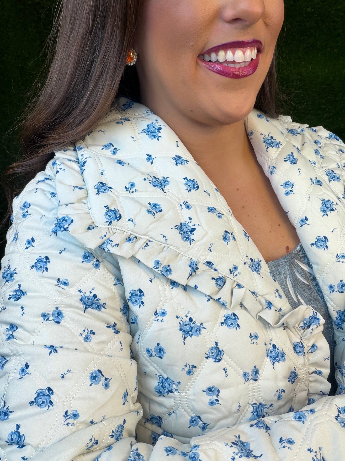 Precious Moments Blue Floral Jacket - Pearl White