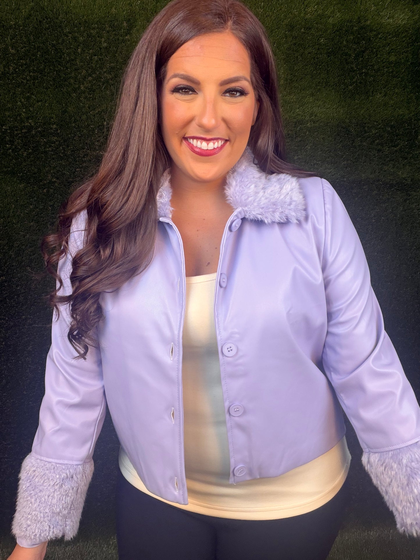 Frost Lilac Faux Leather Collared Jacket