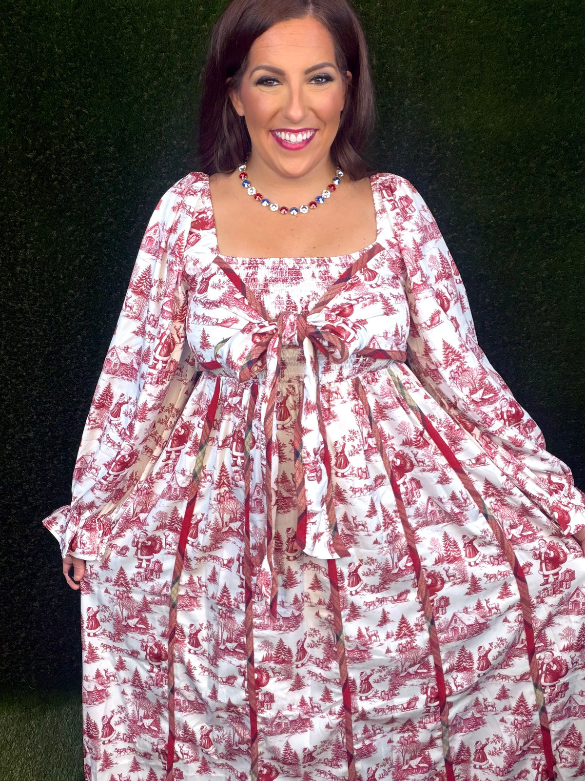 Santa Baby Toile Maxi Dress - Burgundy