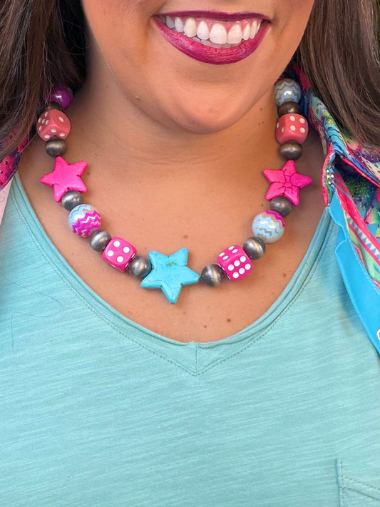 Dice Dice Baby Necklace - Pink/Aqua