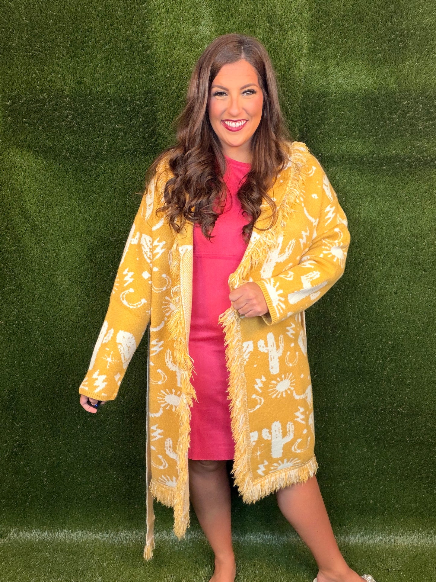 Campfire Cutie Western Fringe Cardigan - Mustard