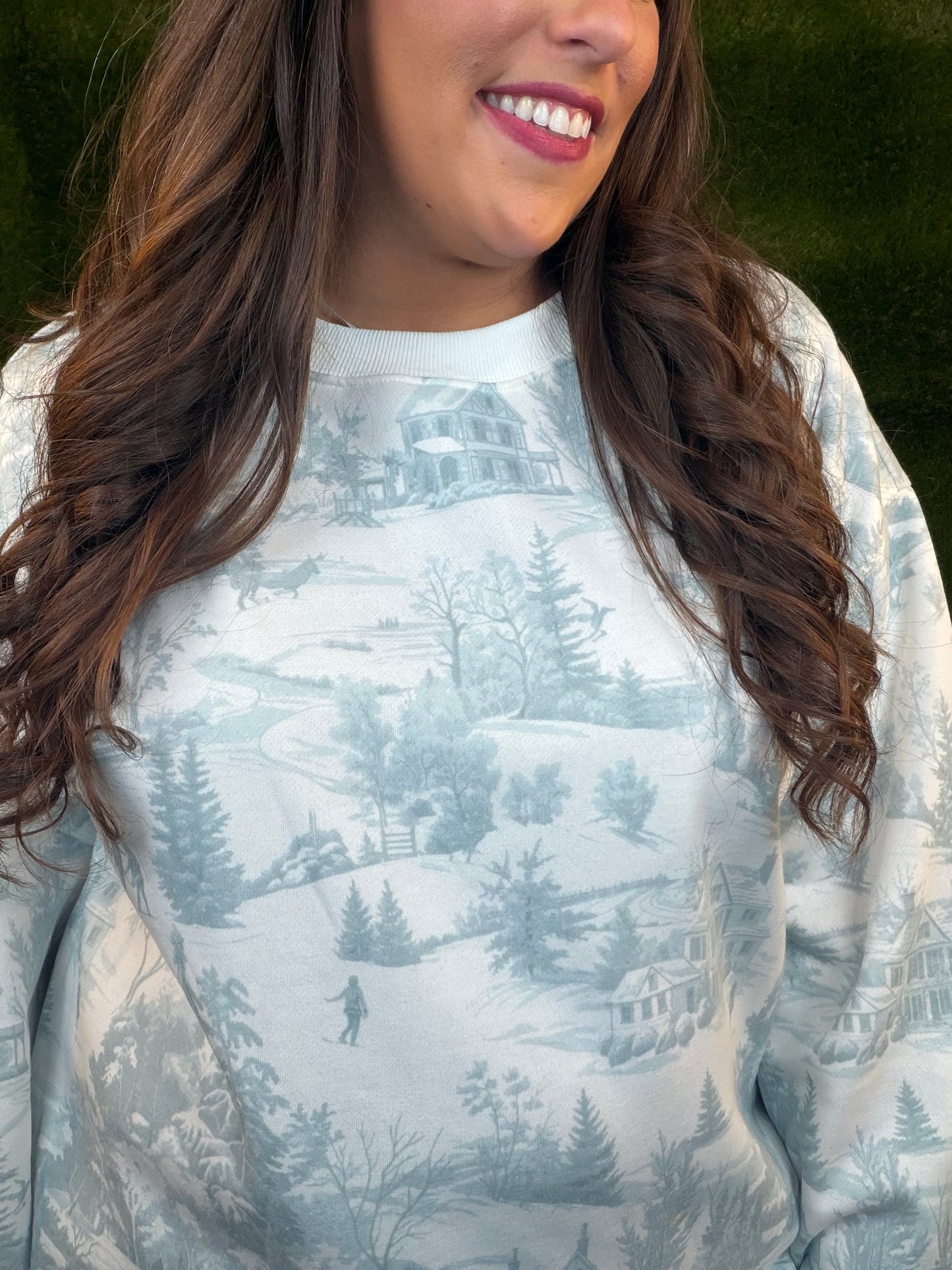 Ski Lodge Printed Sweatshirt - Dusty Blue