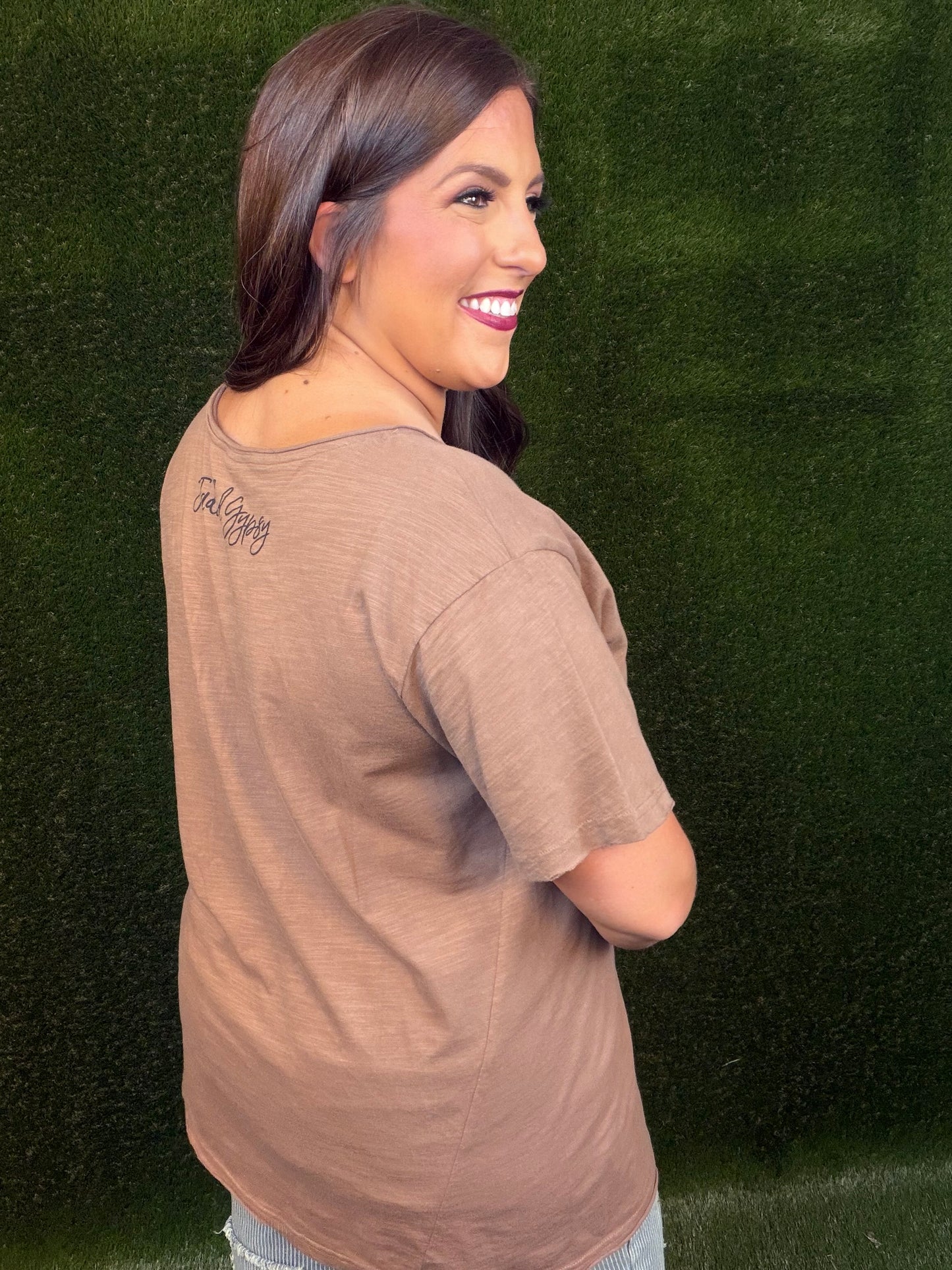 Moon Dance Solid V-Neck Tee - Chocolate