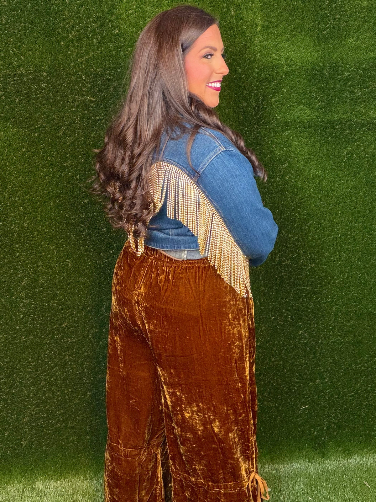 Ruffle It Up Velvet Pants - Golden