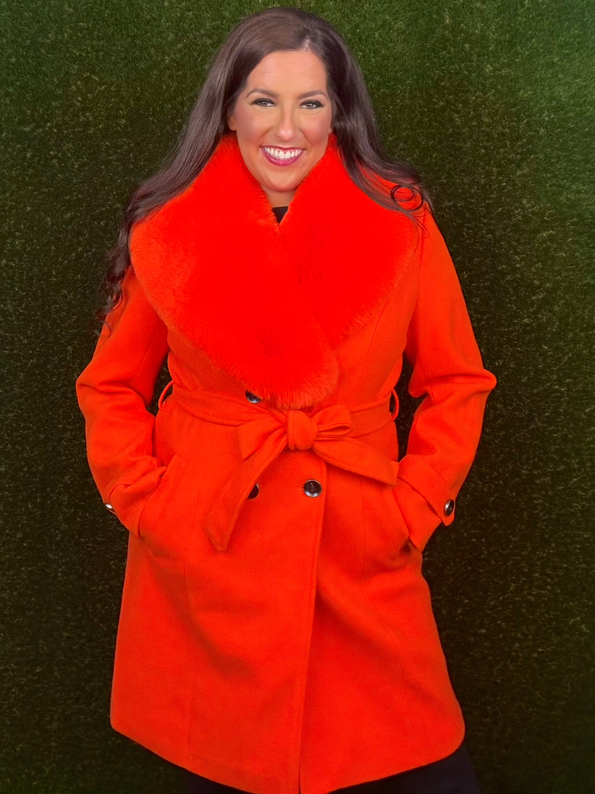 Citrus Solstice Faux Fur Coat - Rich Orange