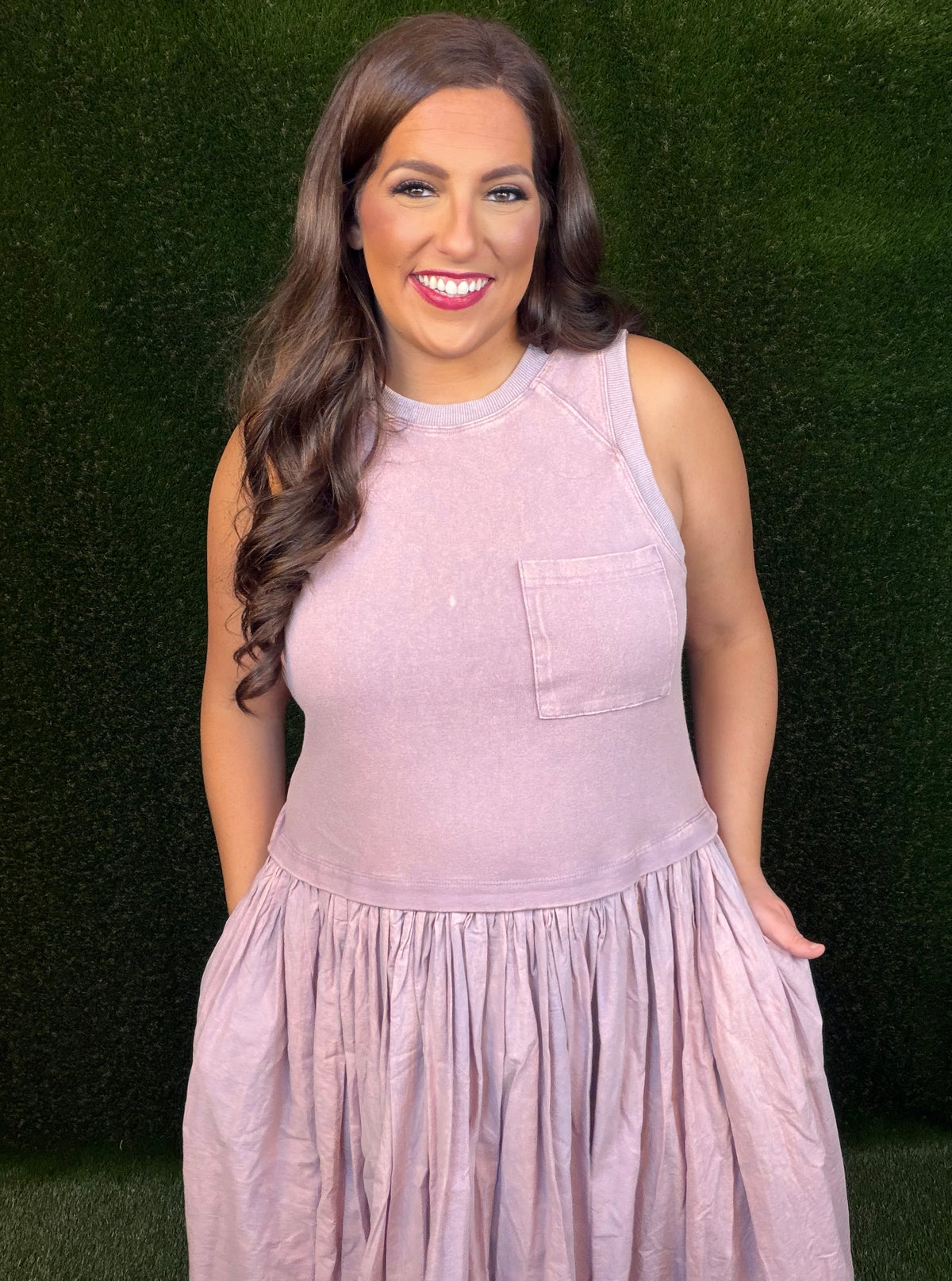 Sleeveless Balloon Skirt Dress - Purple