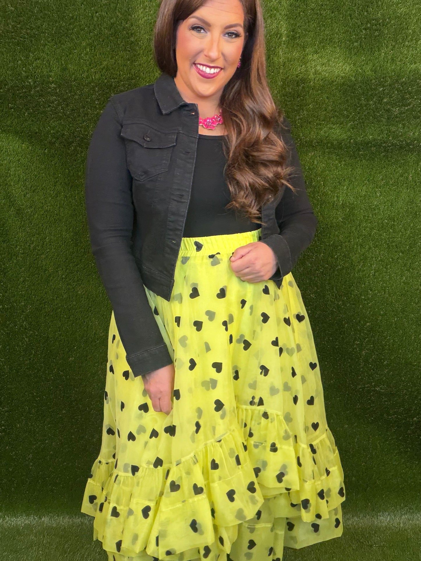 Black Heart, Colorful Soul High/Low Skirt - Neon Yellow