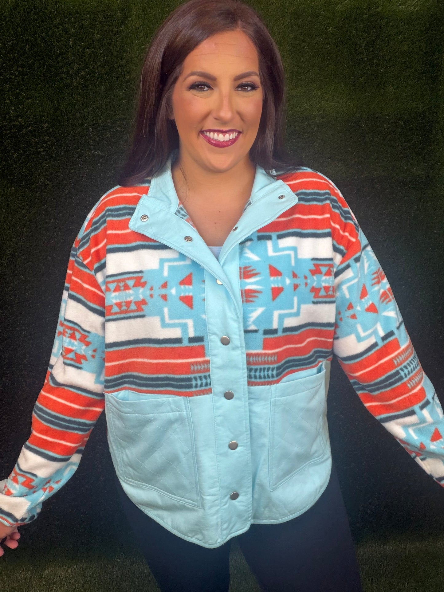 Aqua and Orange Aztec Jacket