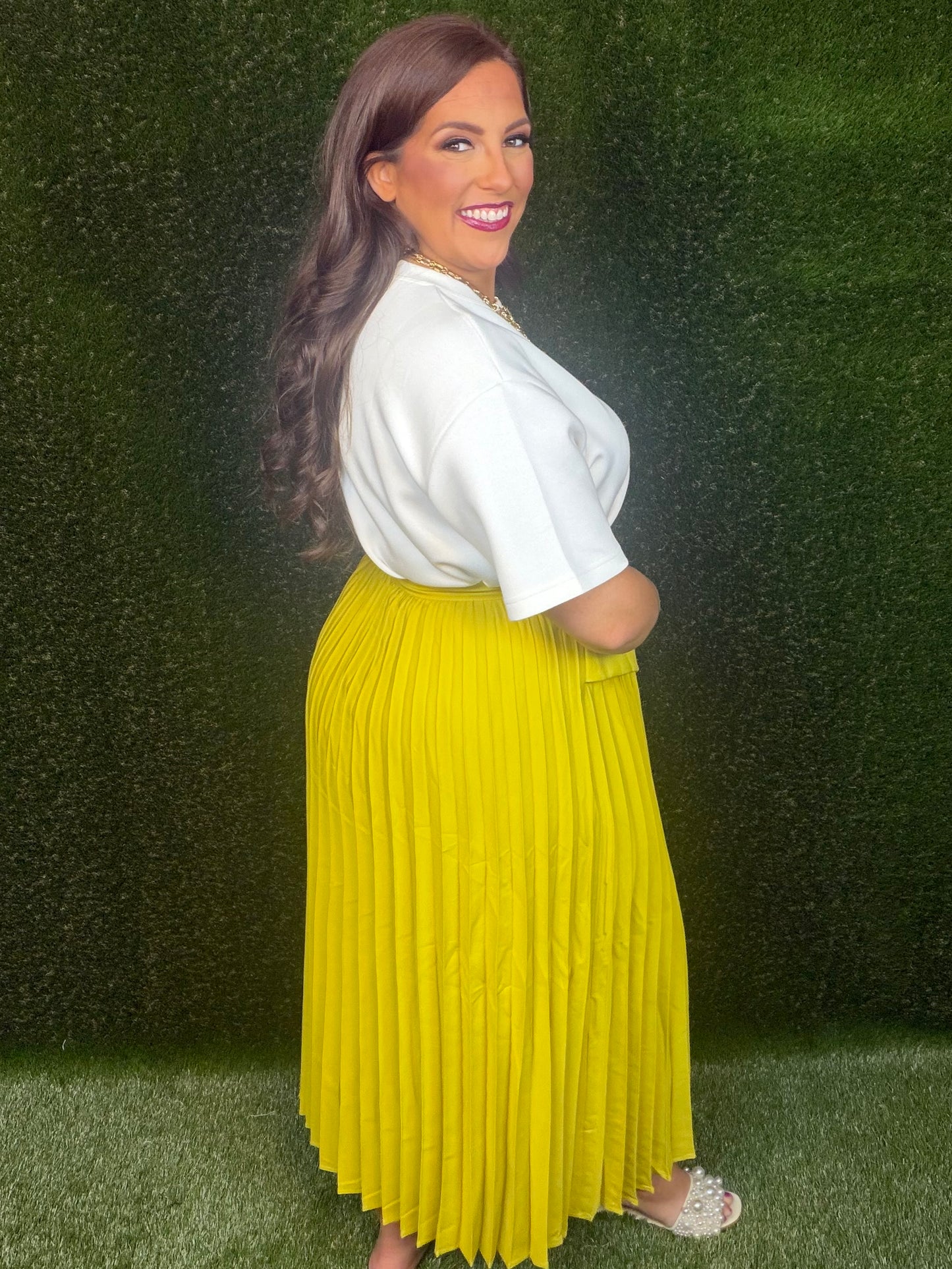 Pleated Wrap Skirt - Chartreuse