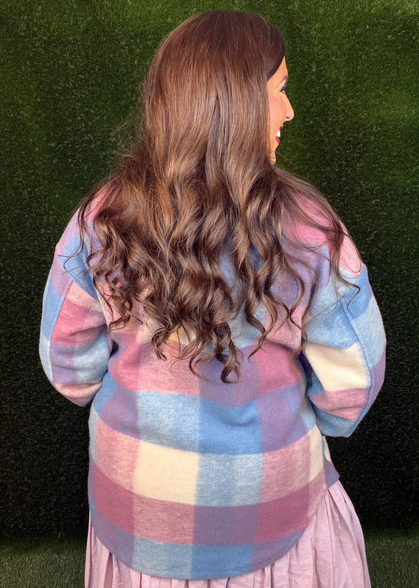Orchid and Blue Plaid Oversized Shacket