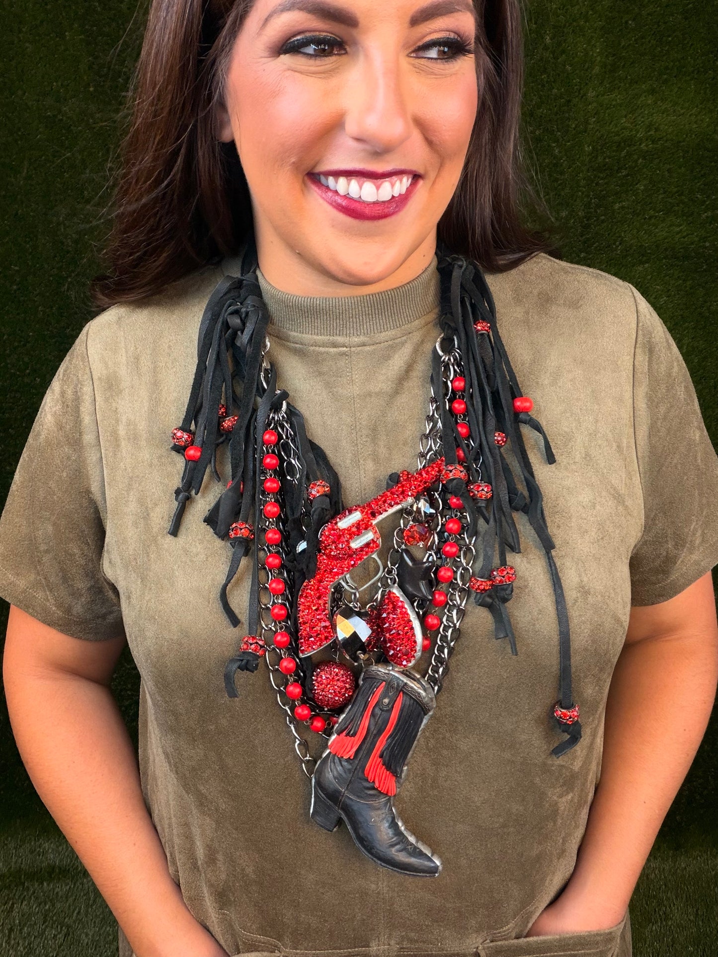 Raider Leather Necklace - Red