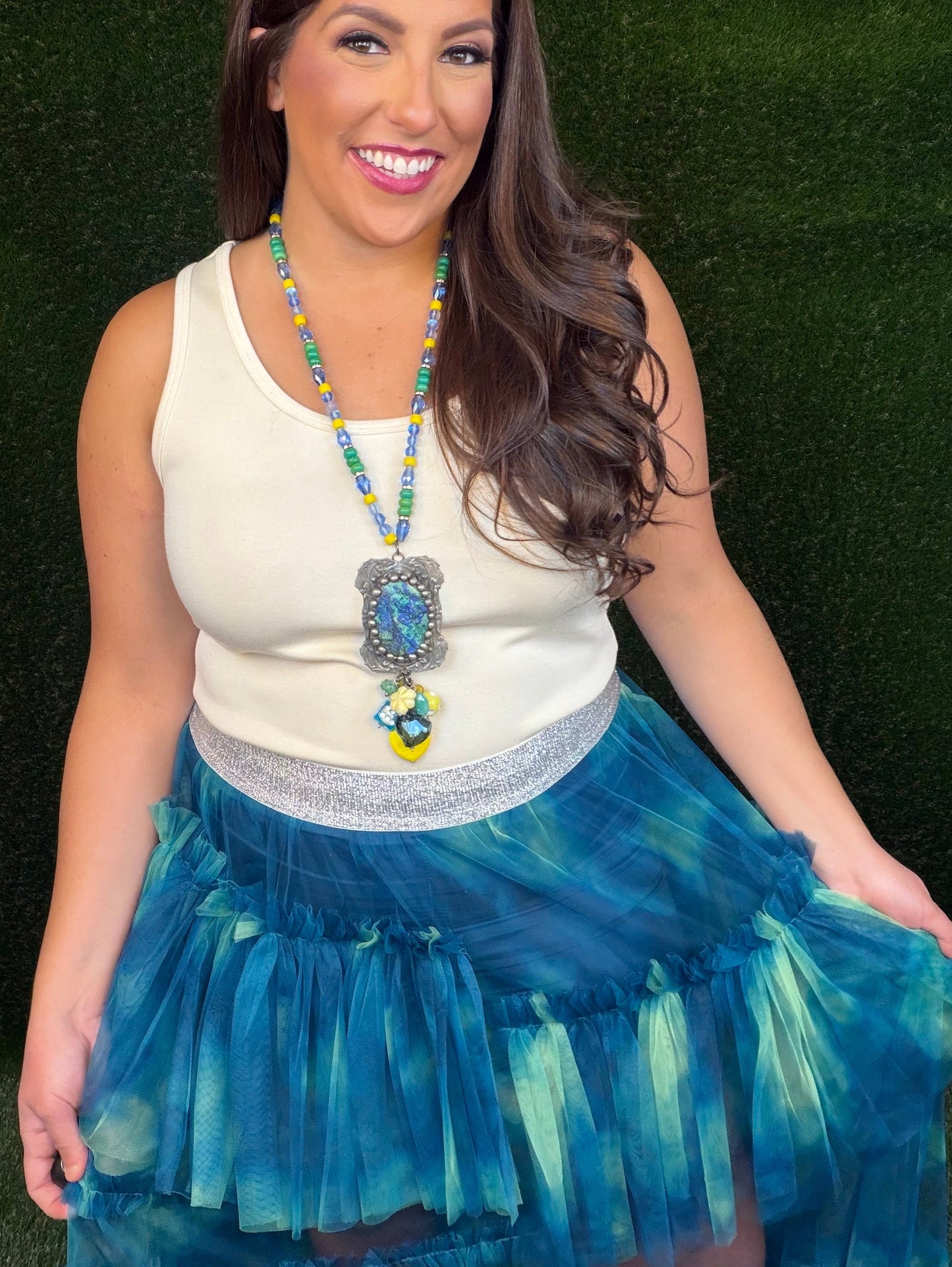 Blue/Green Tie Dye Tulle Skort