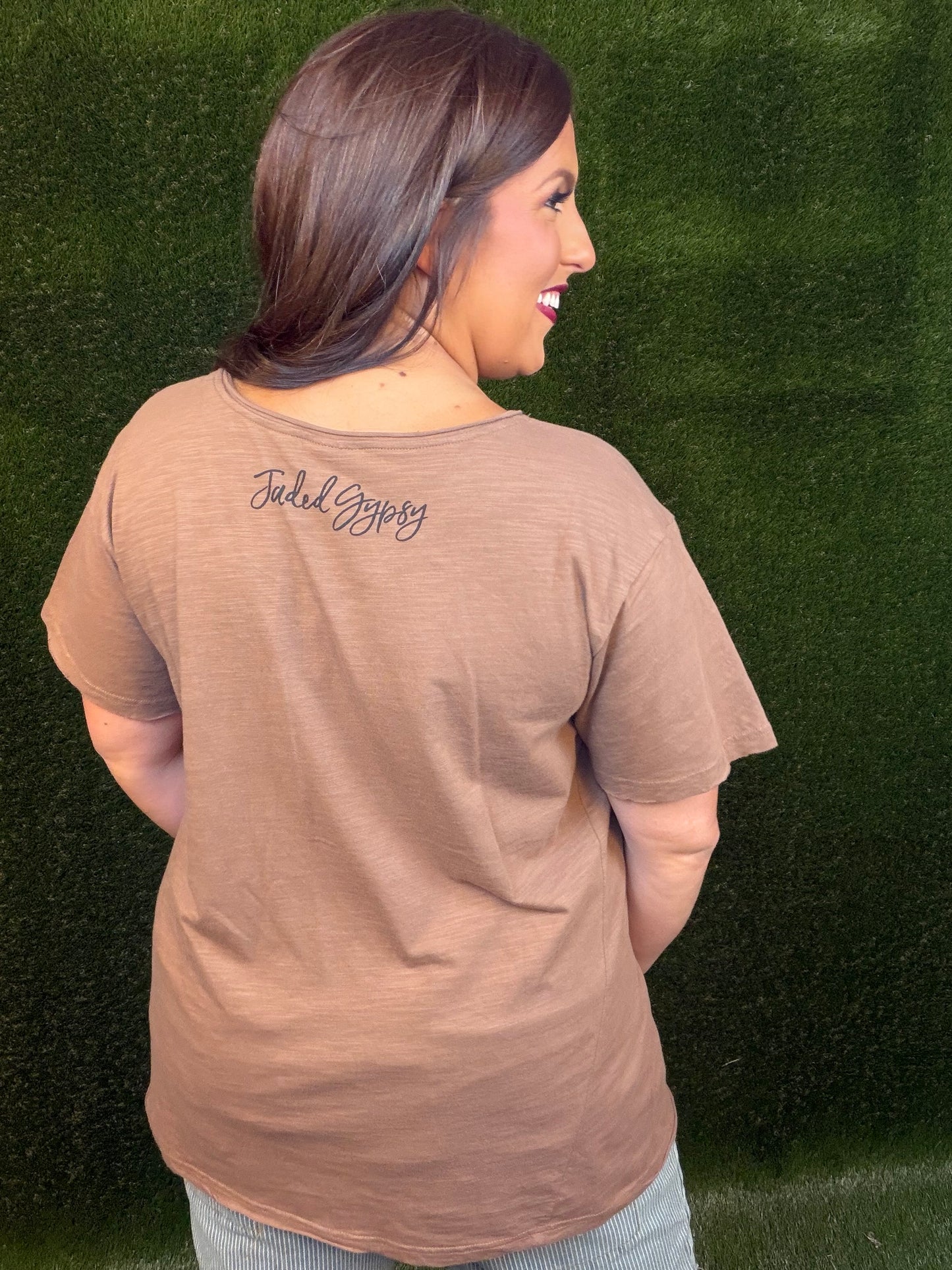 Moon Dance Solid V-Neck Tee - Chocolate